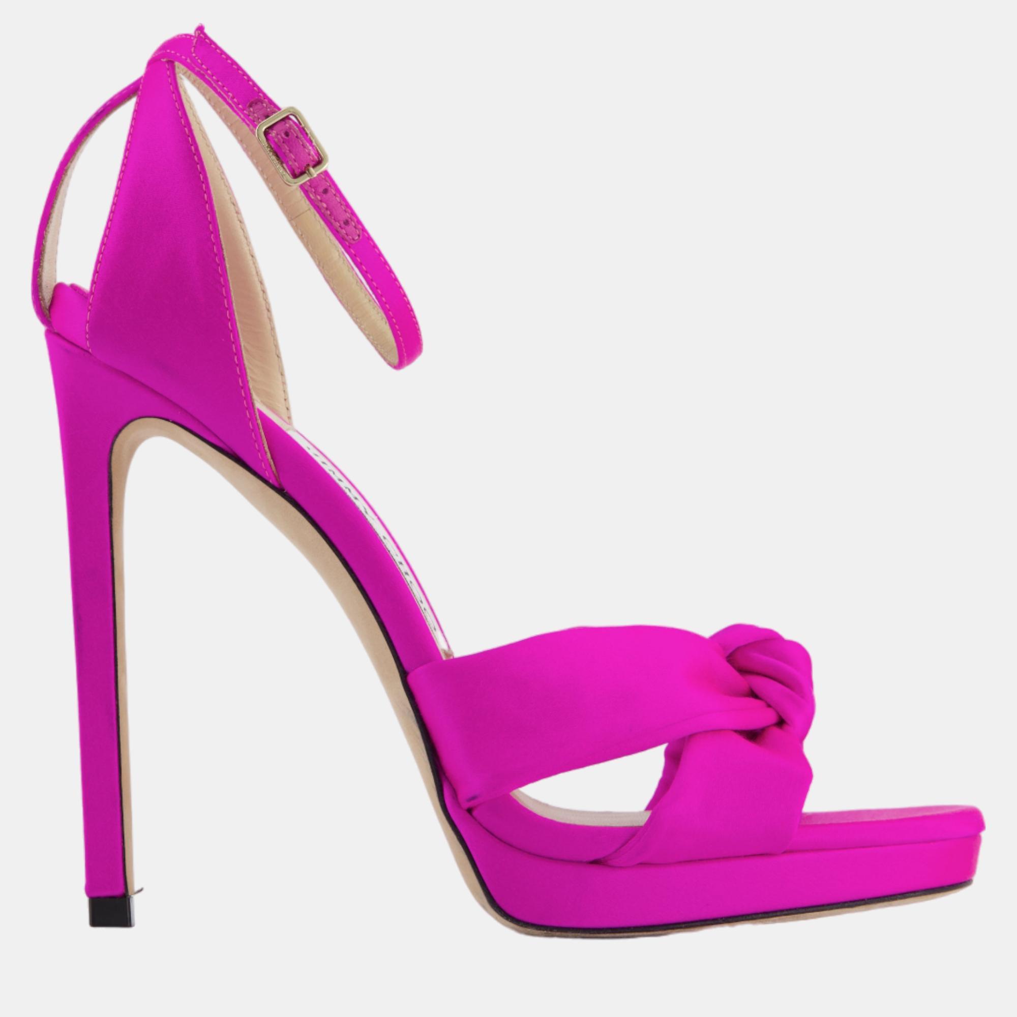 

Jimmy Choo Fuchsia Satin Knot Detail Platform Strap Heels Size, Pink