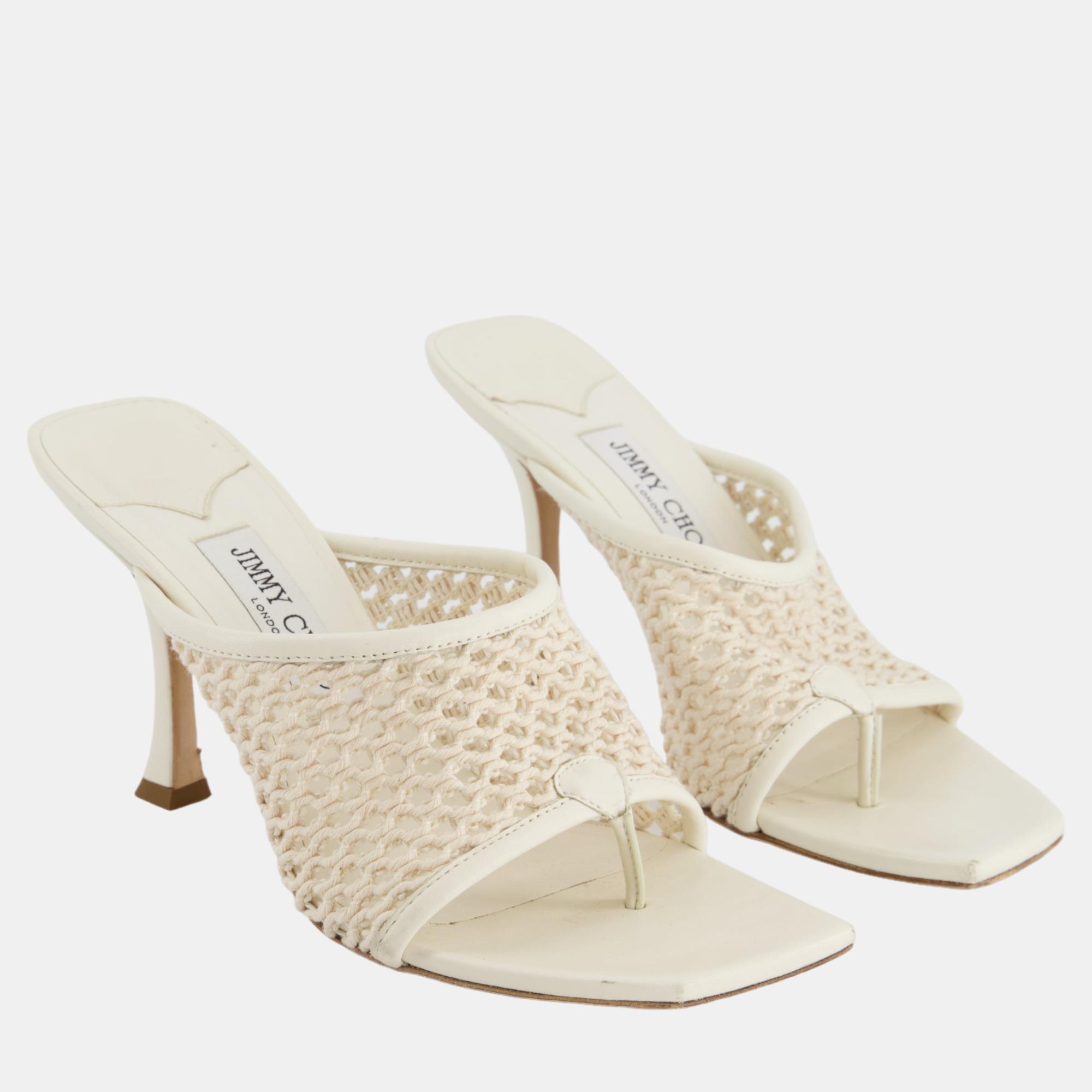 

Jimmy Choo White Crochet and Leather Mules Size EU