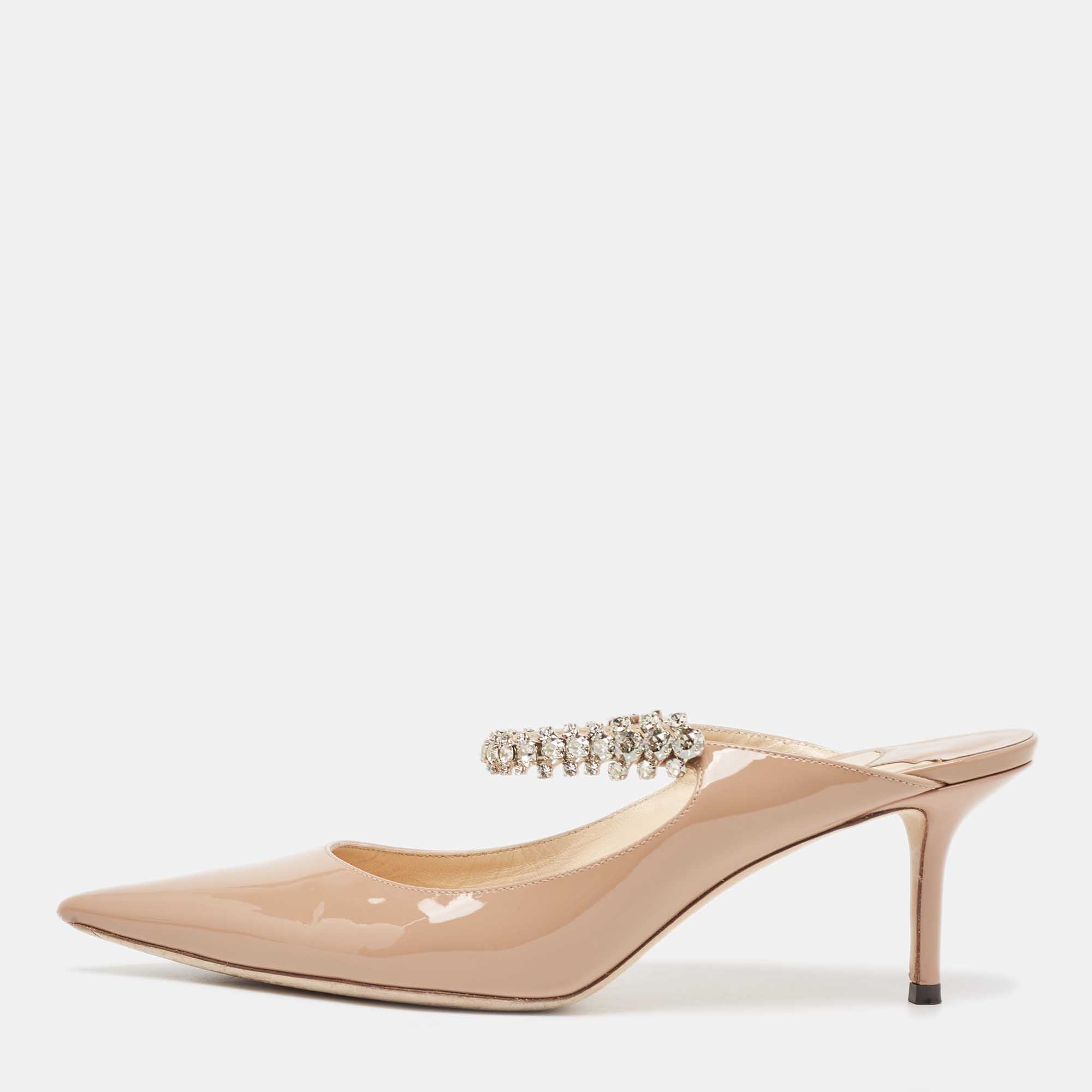 

Jimmy Choo Dusty Pink Patent Leather Bing Mules Size