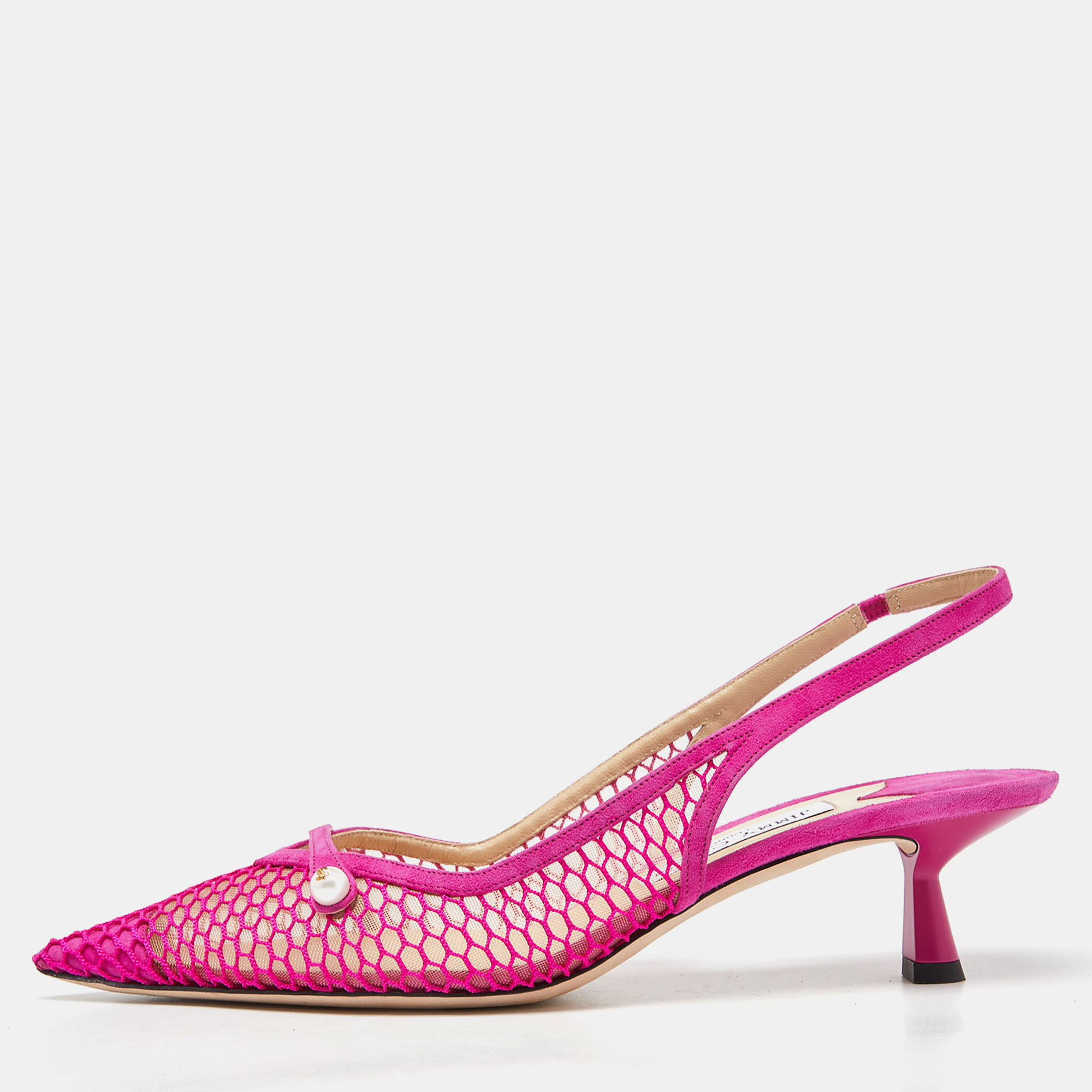 Pre-owned Jimmy Choo Pink Mesh And Suede Slingback Pumps Size 40