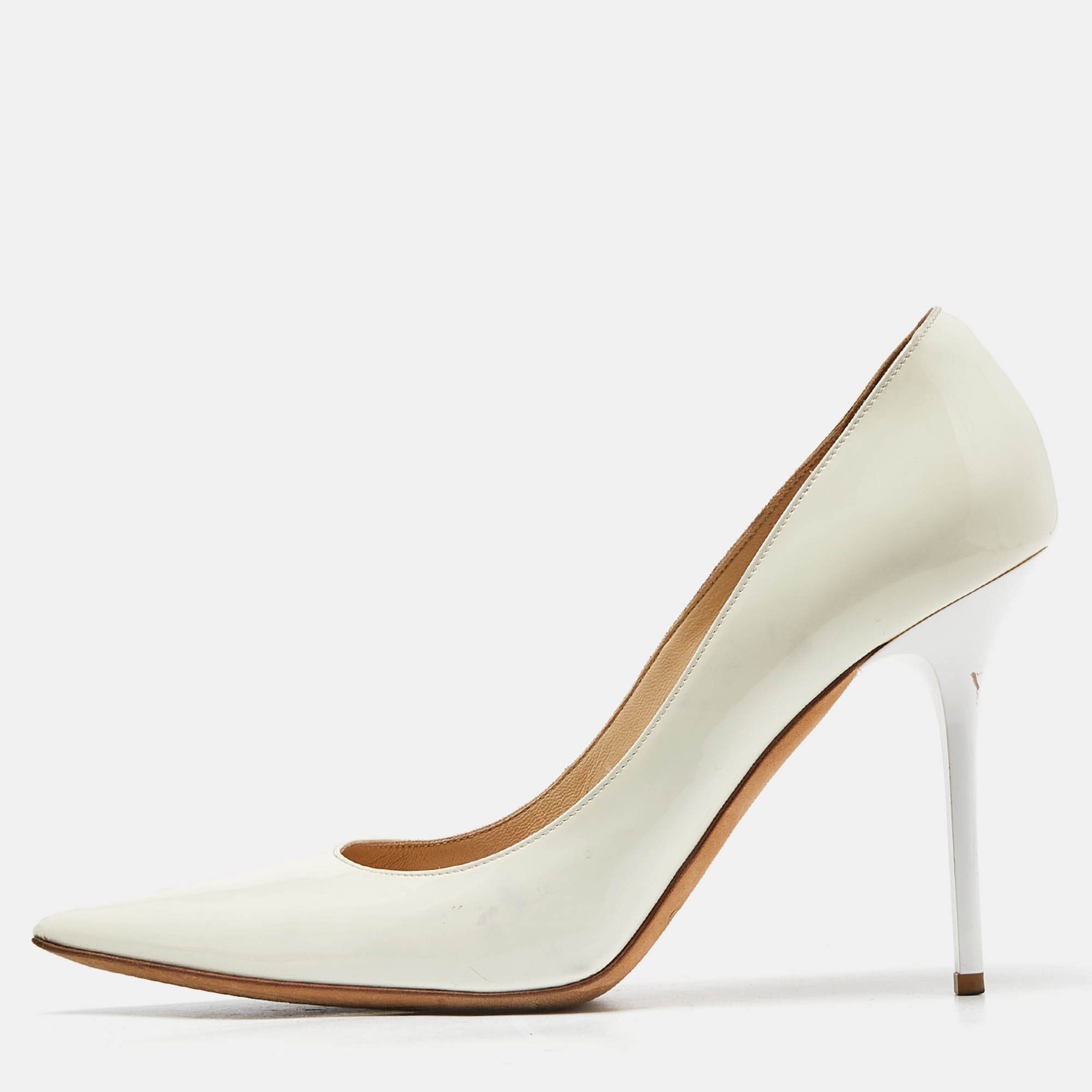 

Jimmy Choo White Patent Leather Romy Pointed Toe Pumps Size