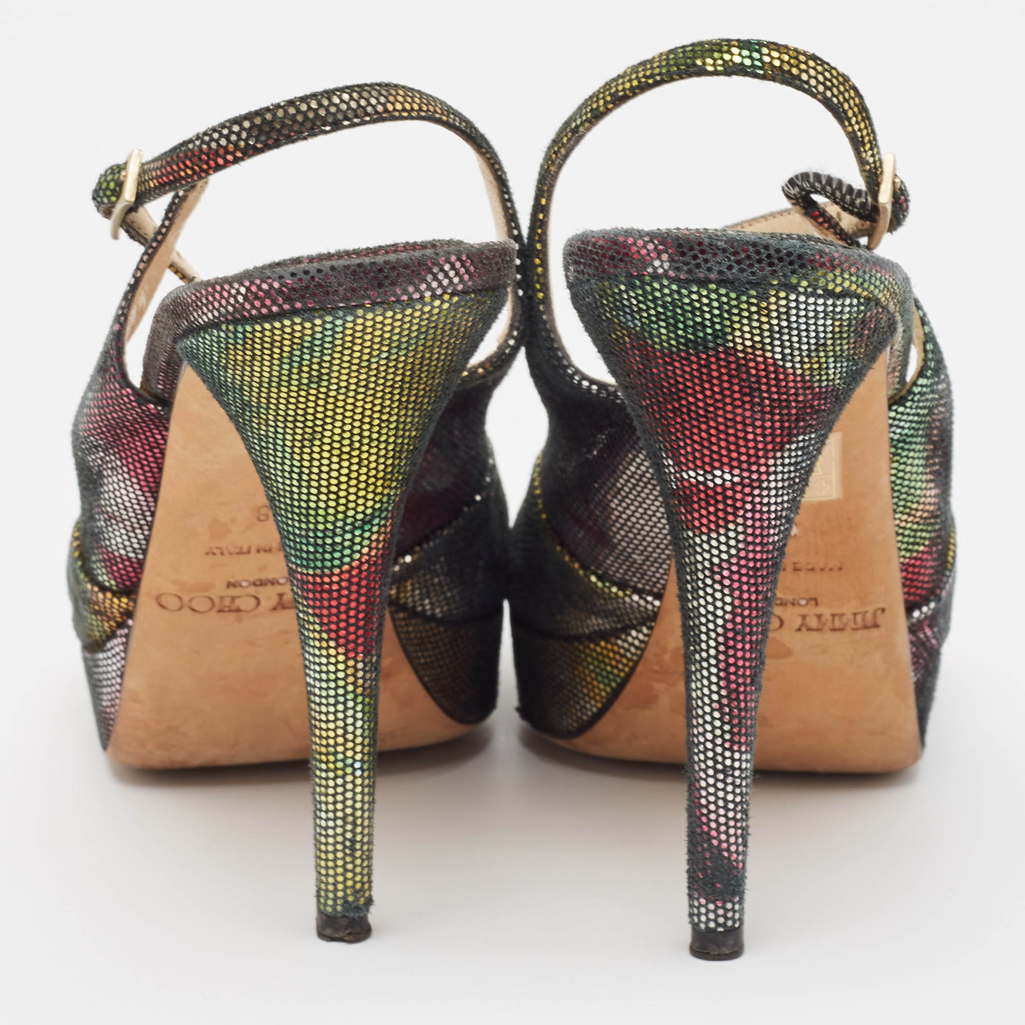 Jimmy Choo Multicolor Texture Suede Peep Toe Slingback Pumps Size 38 