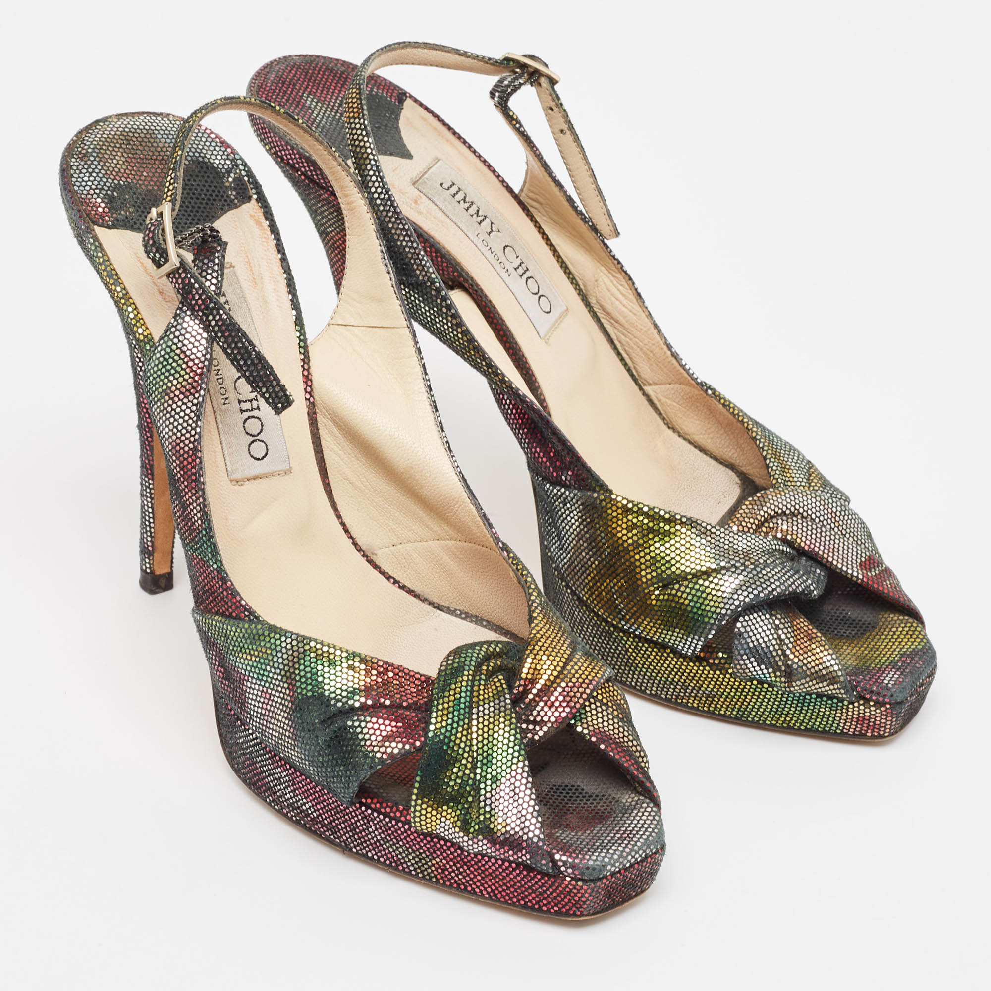 Jimmy Choo Multicolor Texture Suede Peep Toe Slingback Pumps Size 38 