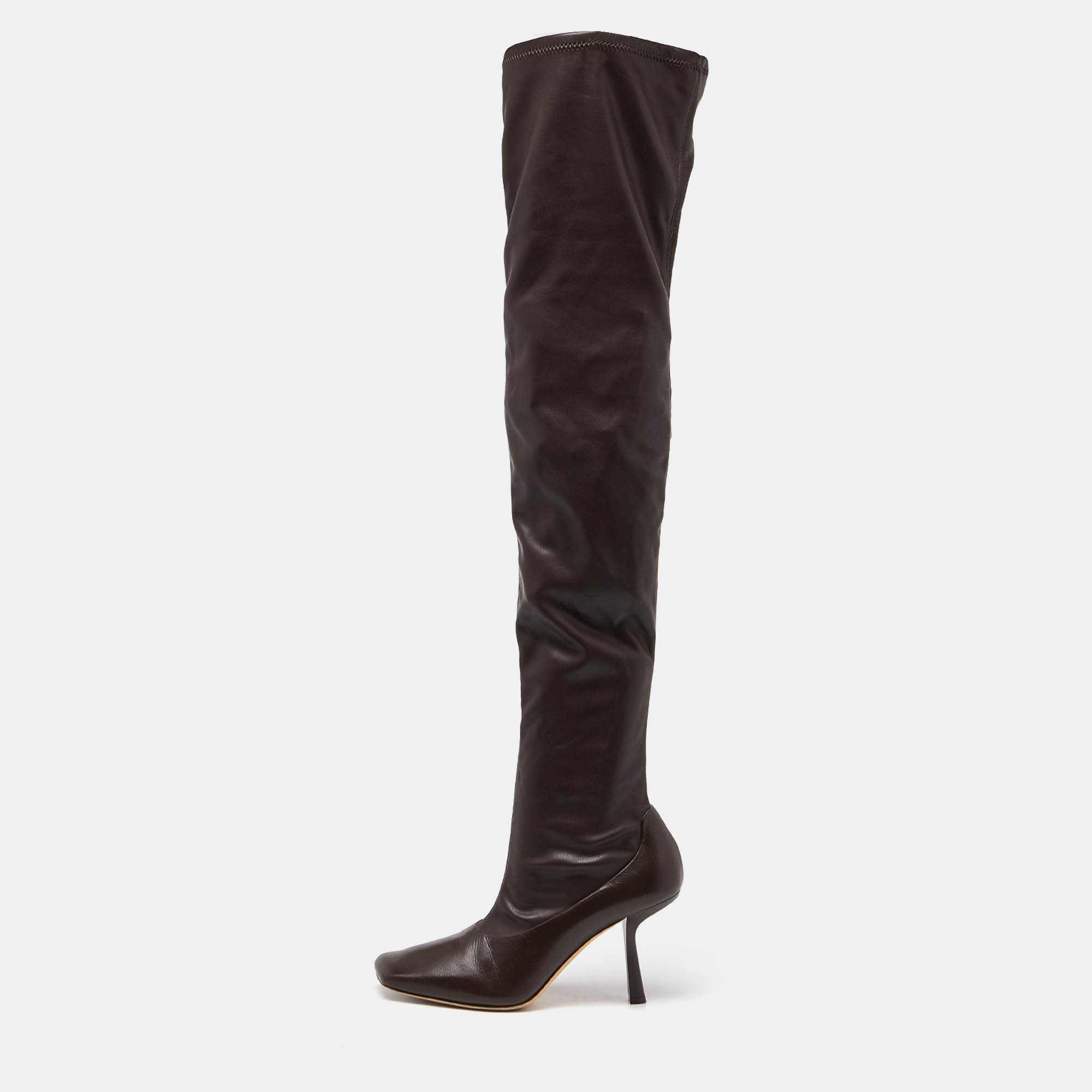 Pre-owned Jimmy Choo Brown Leather Over The Knee Length Boots Size 40