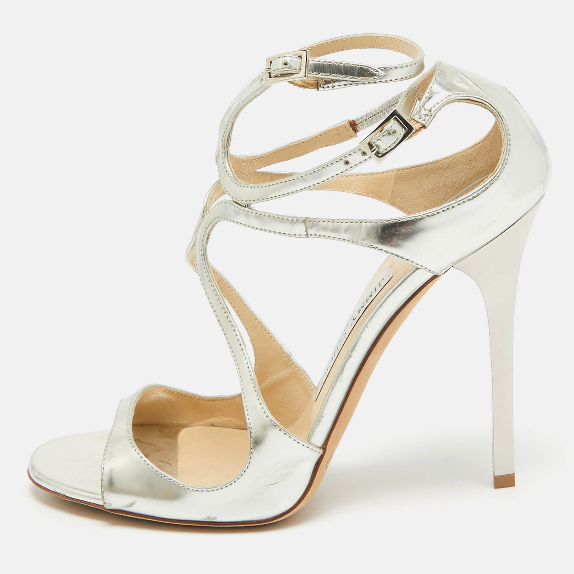 

Jimmy Choo Silver Leather Lance Sandals Size
