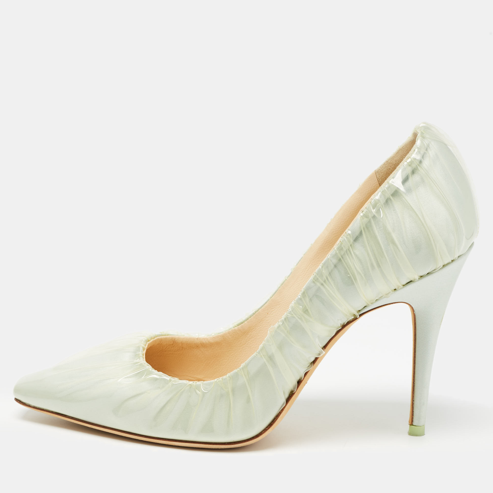 

Jimmy Choo x Off-White Light Blue Satin and Pleated PVC Anne Pumps Size