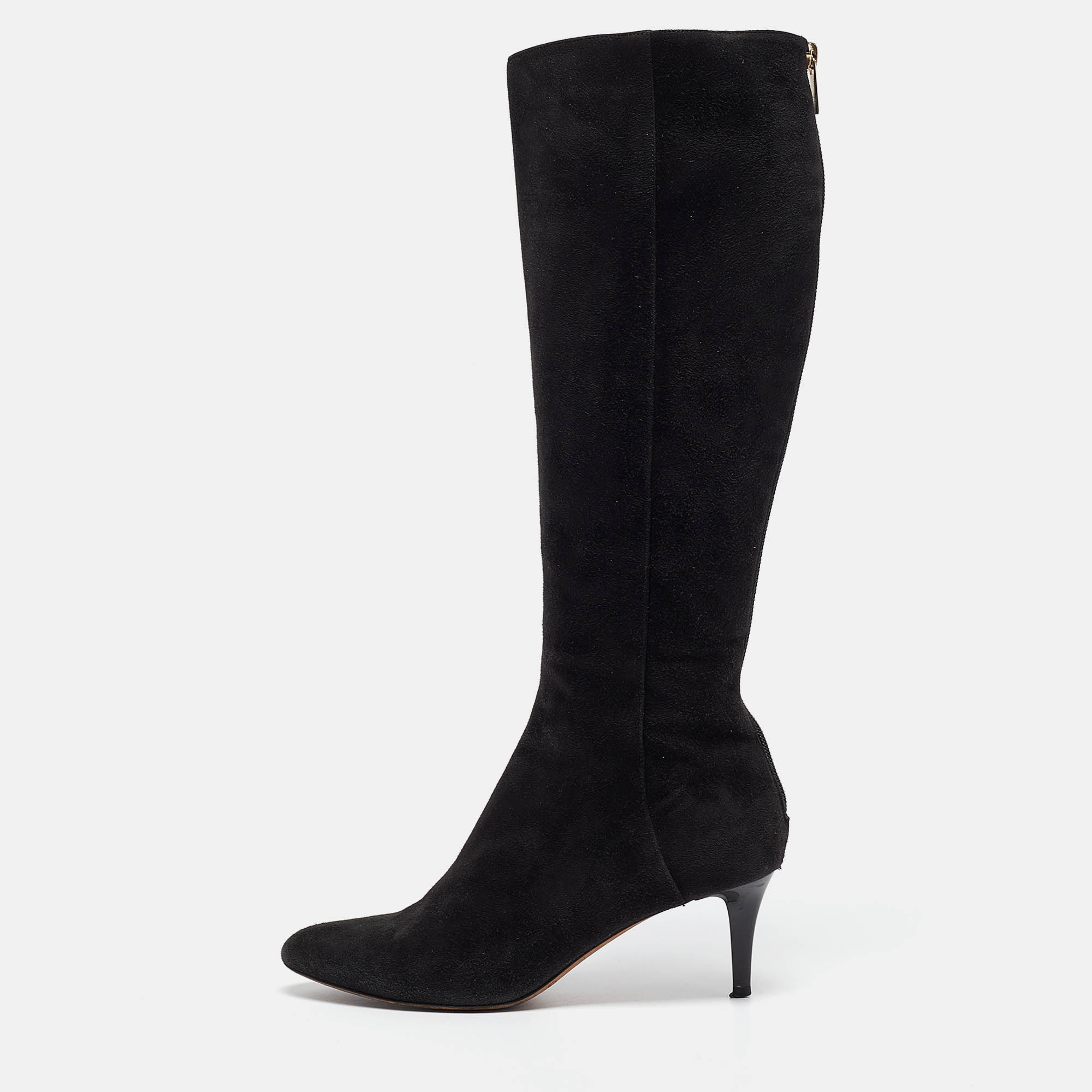 Jimmy Choo Black Suede Pointed Toe Knee Length Boots Size 36.5