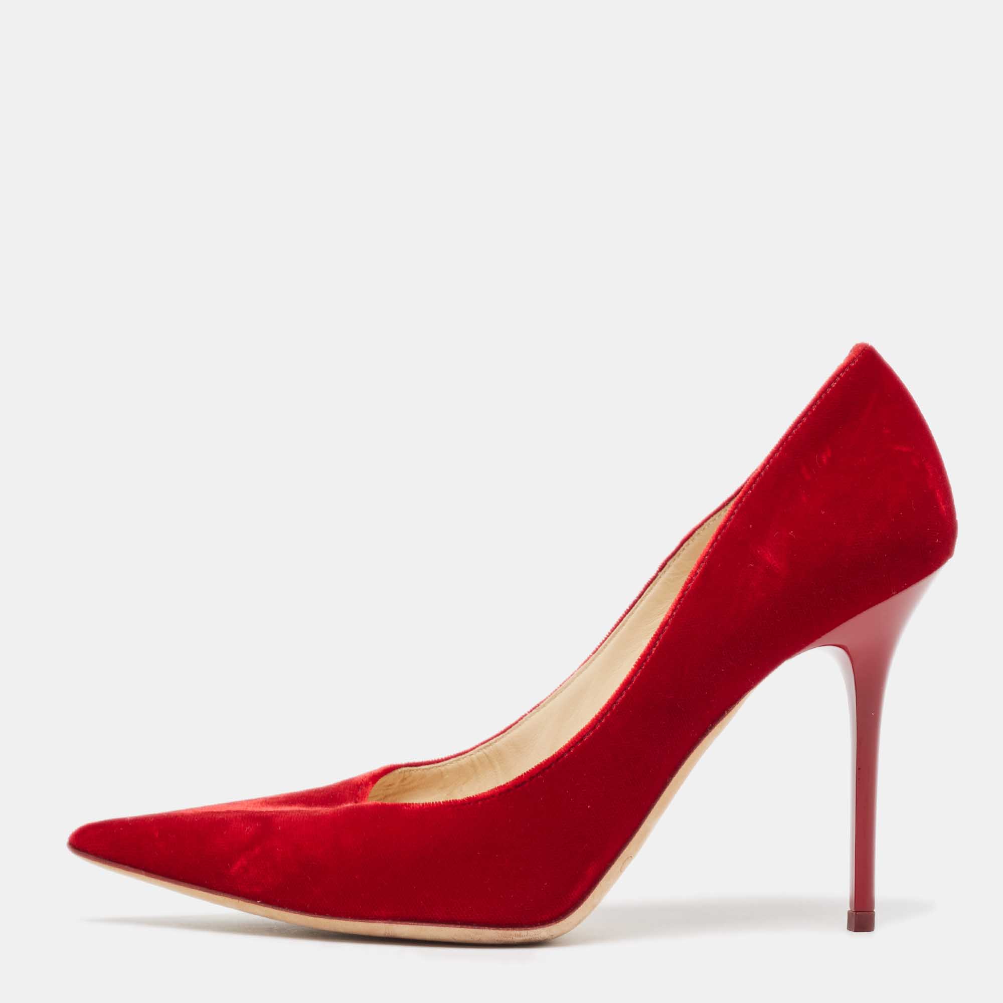 Pre-owned Jimmy Choo Red Velvet Abel Pointed Toe Pumps Size 36