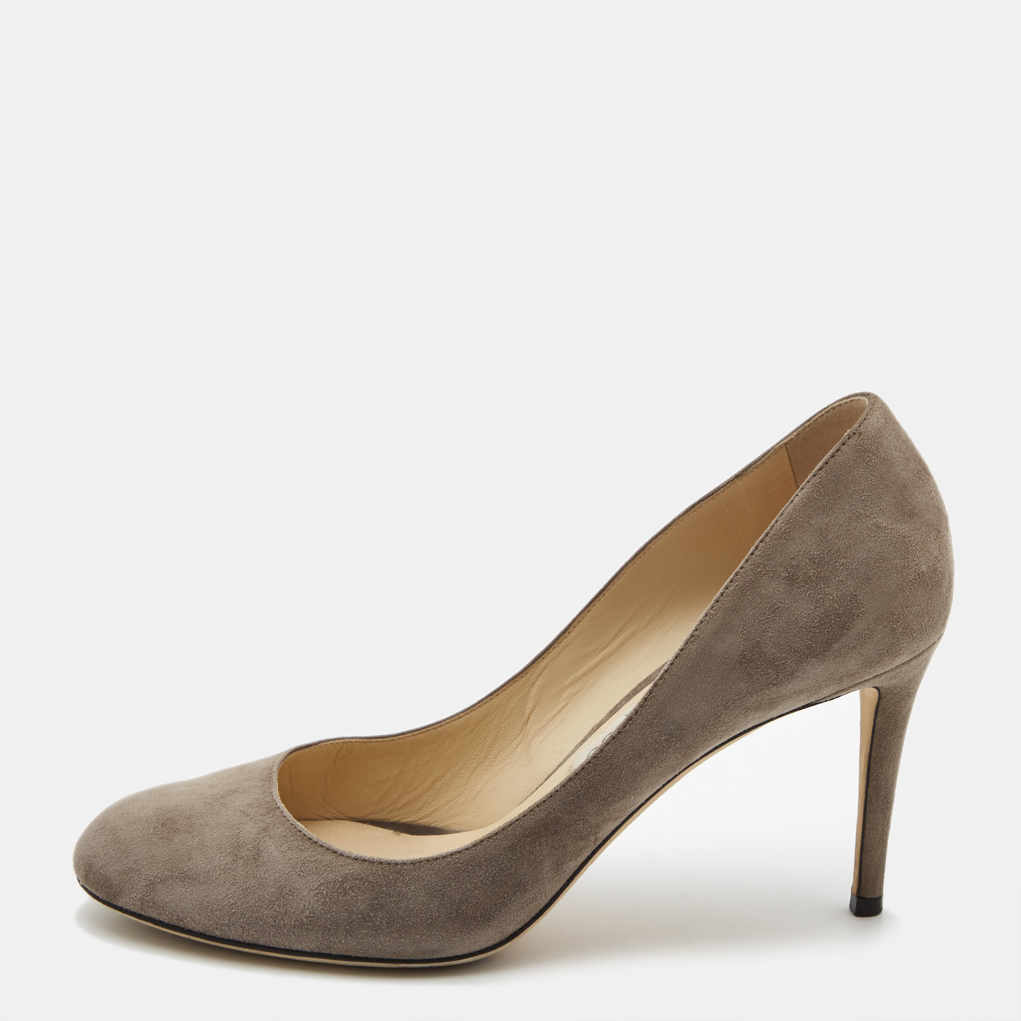 

Jimmy Choo Grey Suede Round Toe Pumps Size
