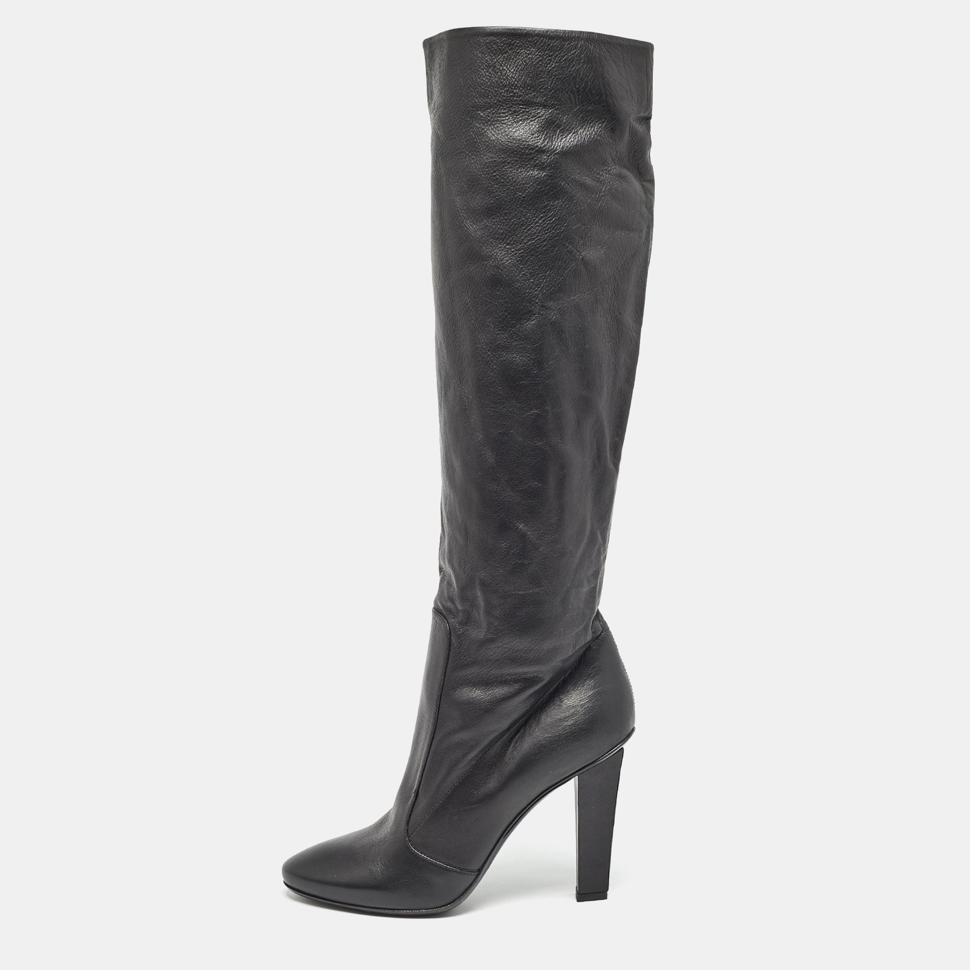 Pre-owned Jimmy Choo Black Leather Knee Length Boots Size 37