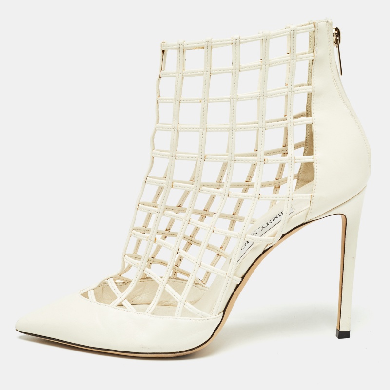 

Jimmy Choo White Leather Sheldon Cage Pumps Size