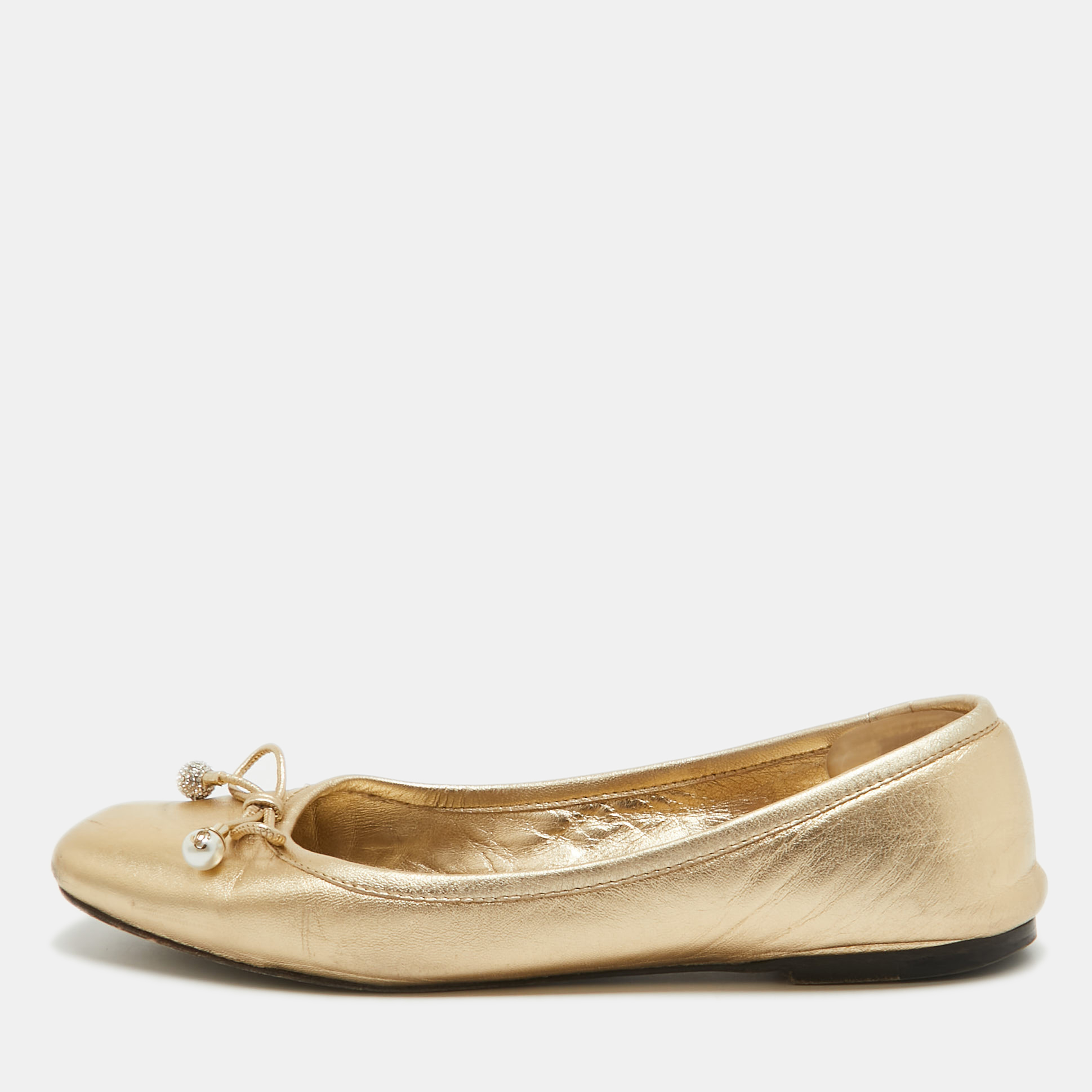 Pre-owned Jimmy Choo Gold Leather Ballet Flats Size 36