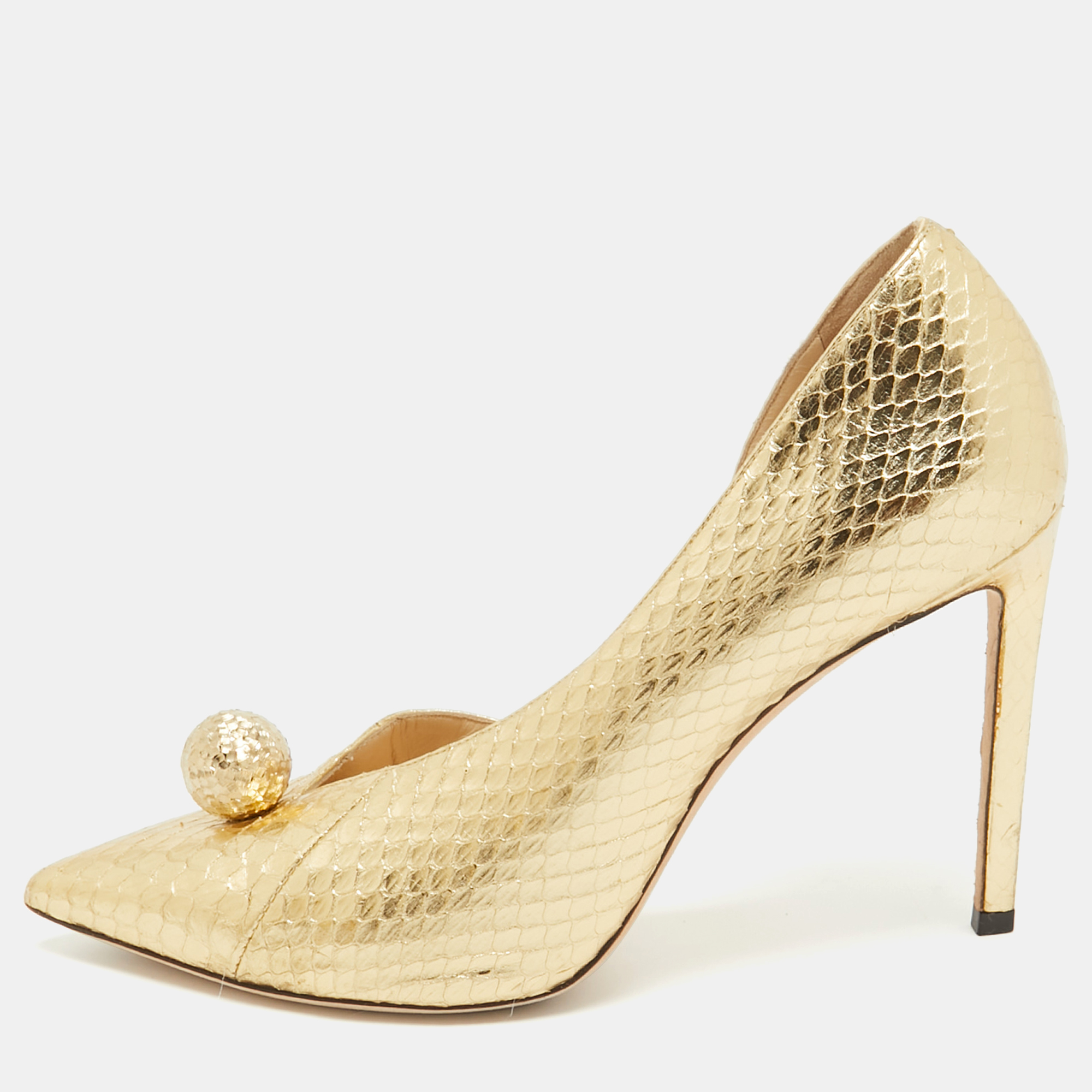 Pre-owned Jimmy Choo Gold Embossed Python Sadira Pumps Size 38.5