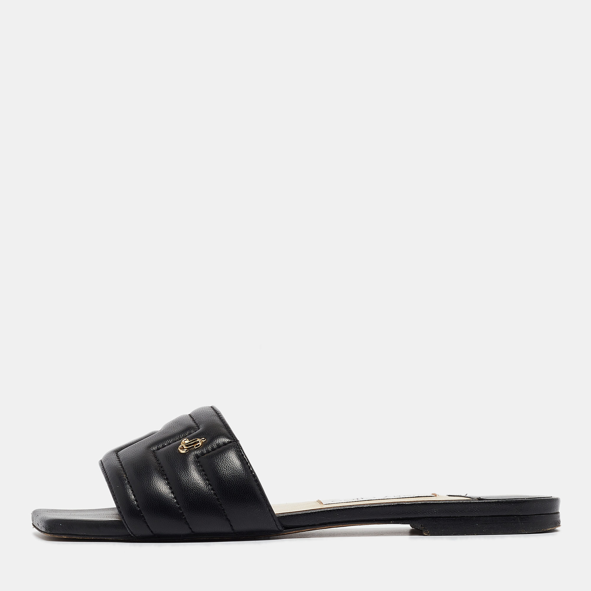 Pre-owned Jimmy Choo Black Quilted Leather Themis Flat Slides Size 40