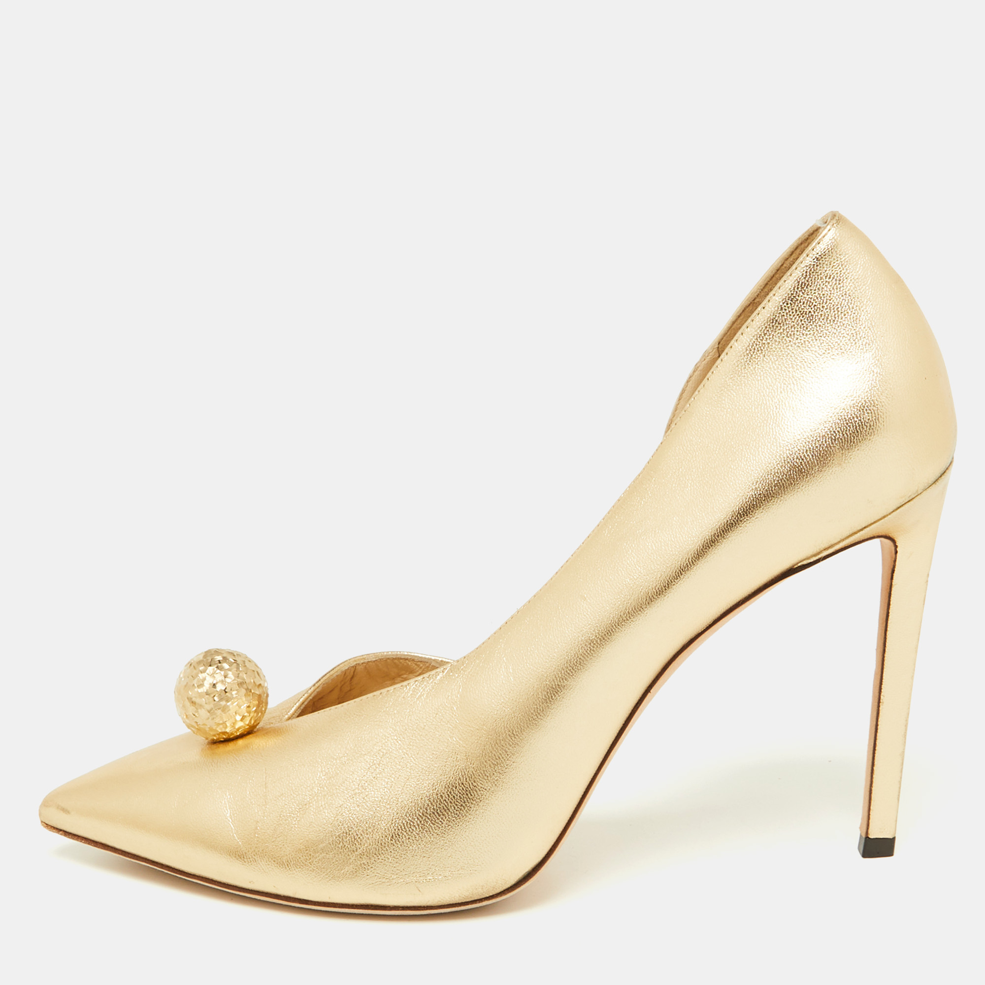 Pre-owned Jimmy Choo Gold Leather Sadira D'orsay Pumps Size 40
