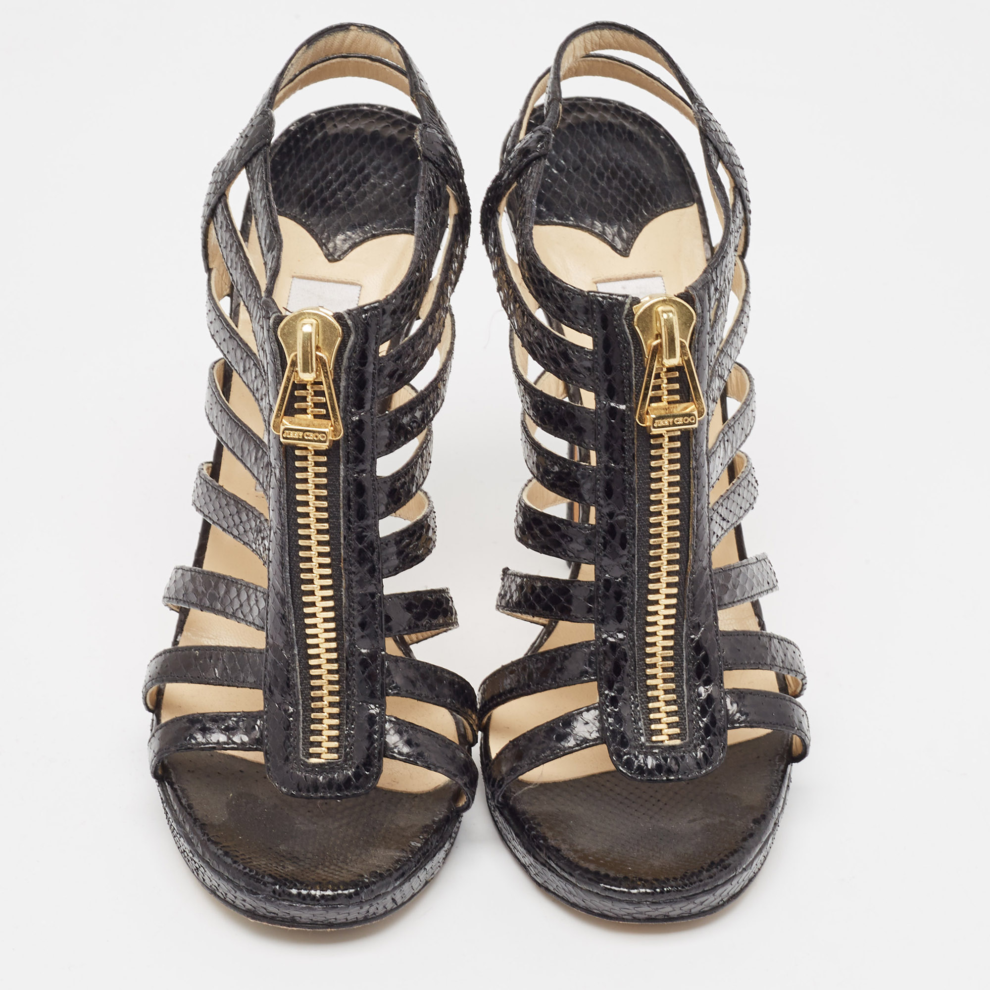 Jimmy Choo Black Snakeskin Glenys Sandals Size 38.5 