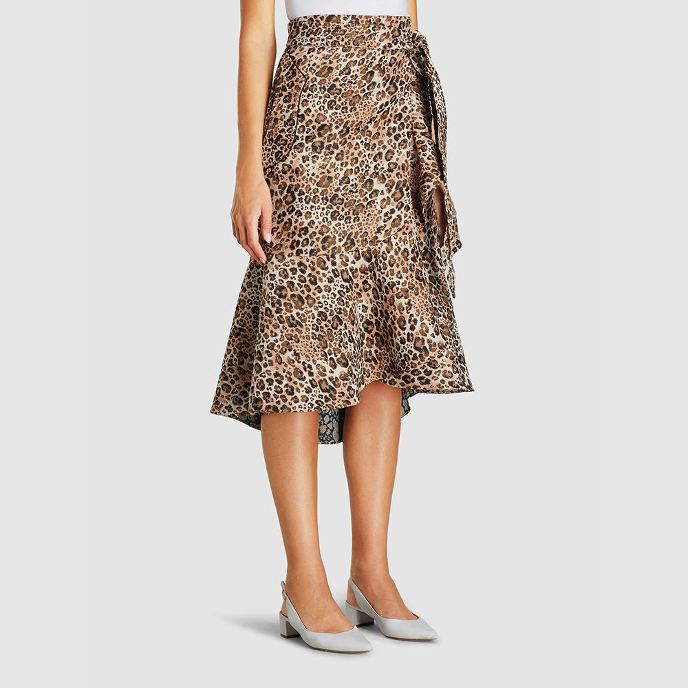 

Johanna Ortiz Animal Leopard Print Wrap Skirt Size US 10, Brown