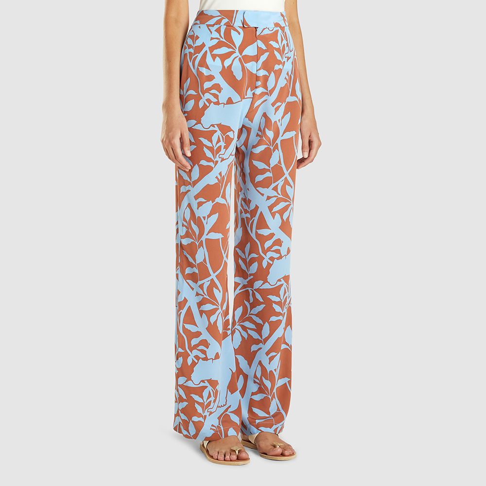 

Johanna Ortiz Blue Azure Floral Print Silk Trousers Size US 2