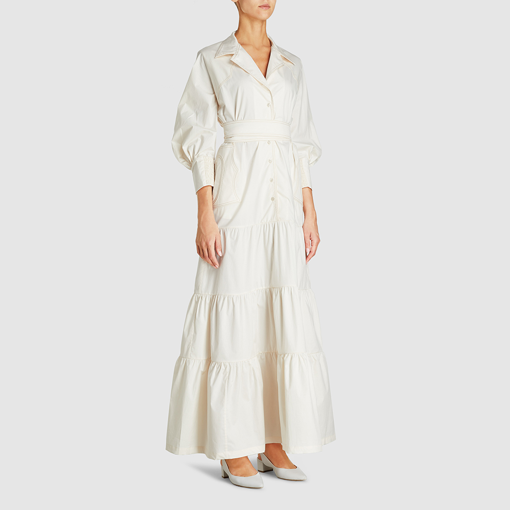 

Johanna Ortiz Cream Tie-Waist Tiered Cotton-Blend Maxi Dress Size US 10