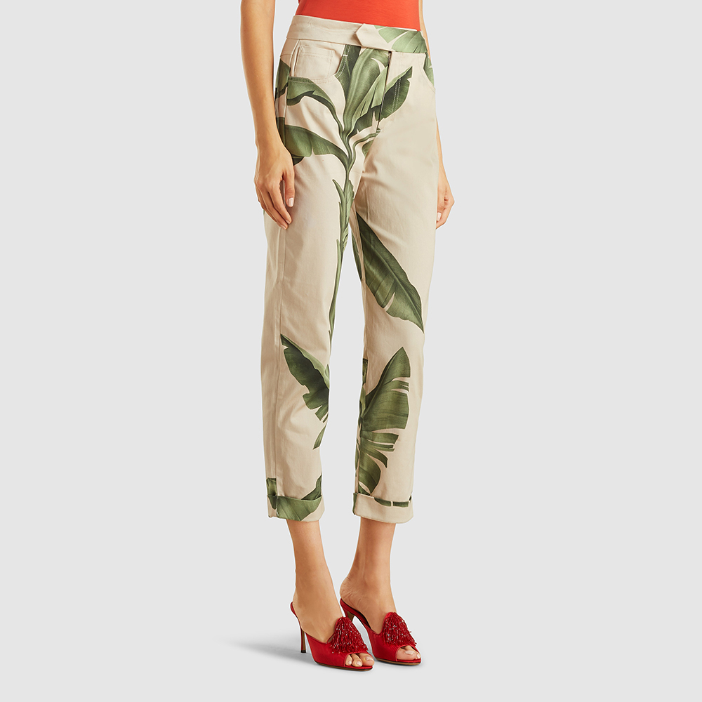 

Johanna Ortiz Green Cropped Printed Stretch-Cotton Trousers Size US 2