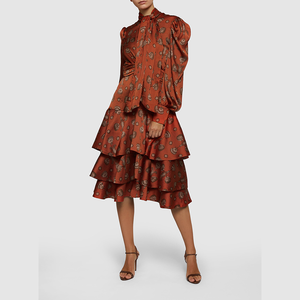 

Johanna Ortiz Red A Typical Tropics Tiered Midi Dress Size US 10