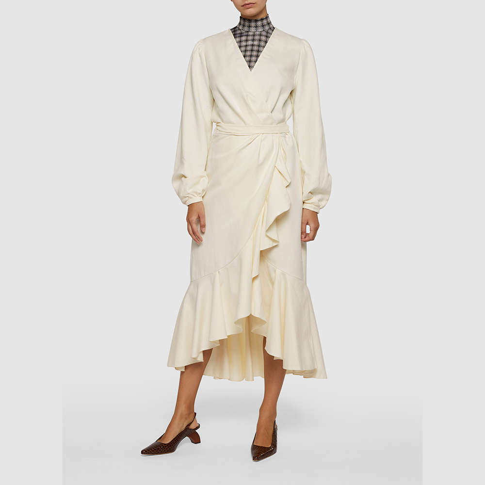 

Johanna Ortiz White Mundo Abstracto Ruffle Midi Dress Size US 8