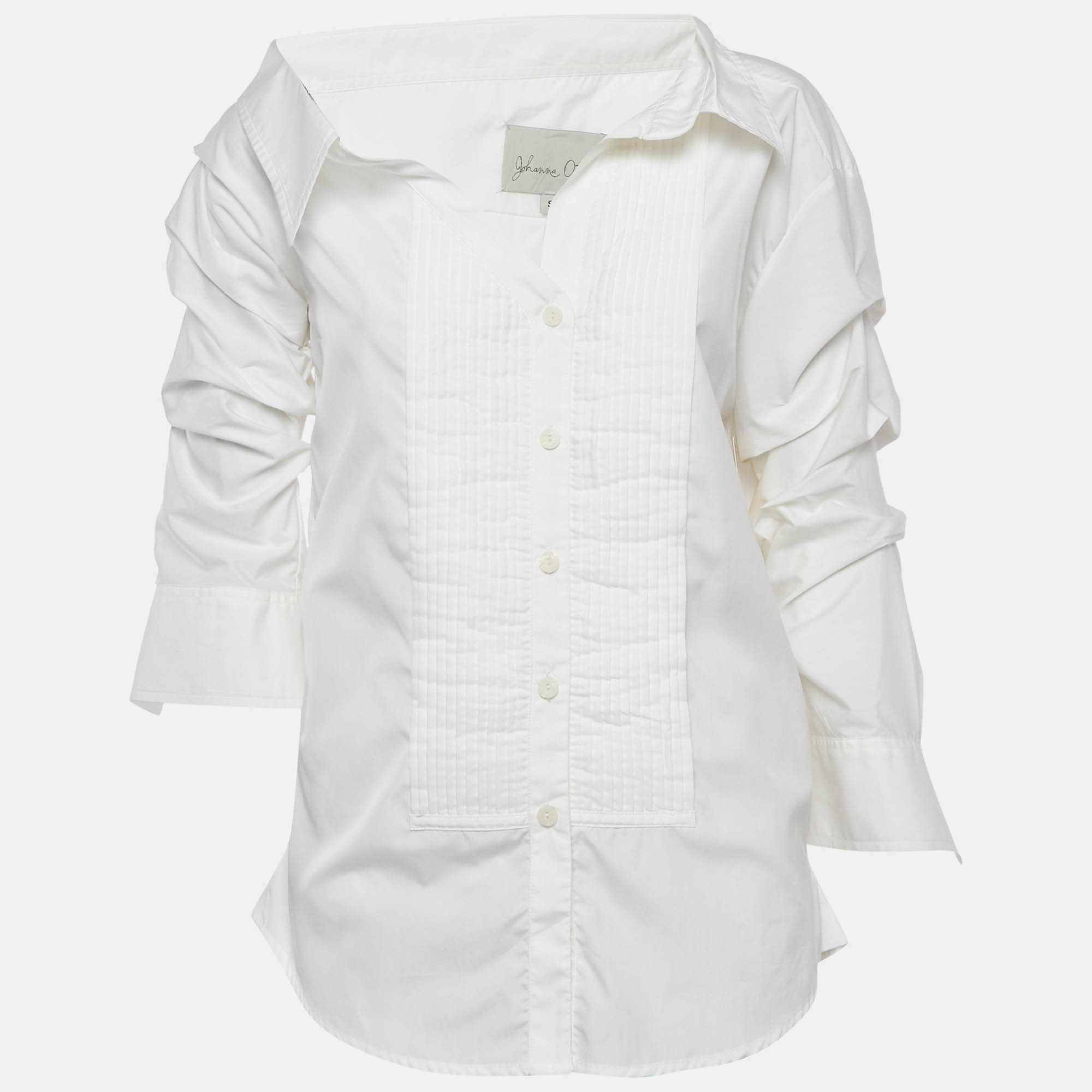 Johanna Ortiz White Cotton Pintuck Detail Shirt S