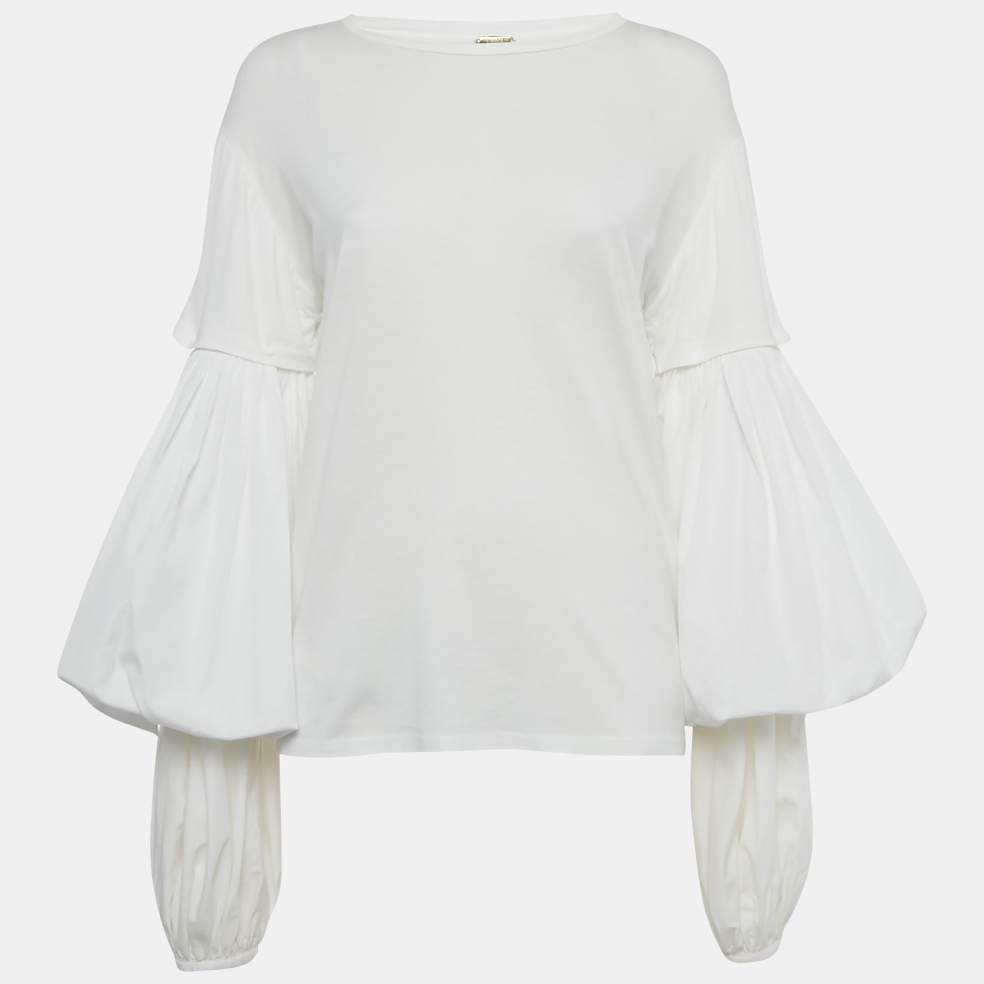 Johanna Ortiz White Cotton Puff Sleeve Top M
