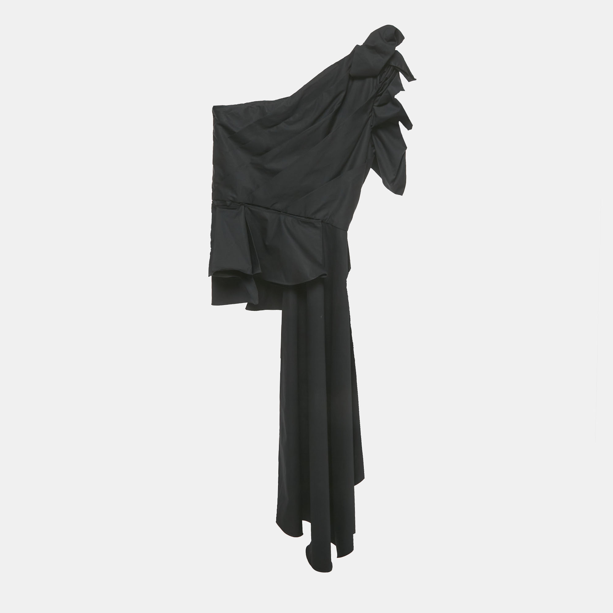 

Johanna Ortiz Black Ruffled Asymmetric One-Shoulder Top M
