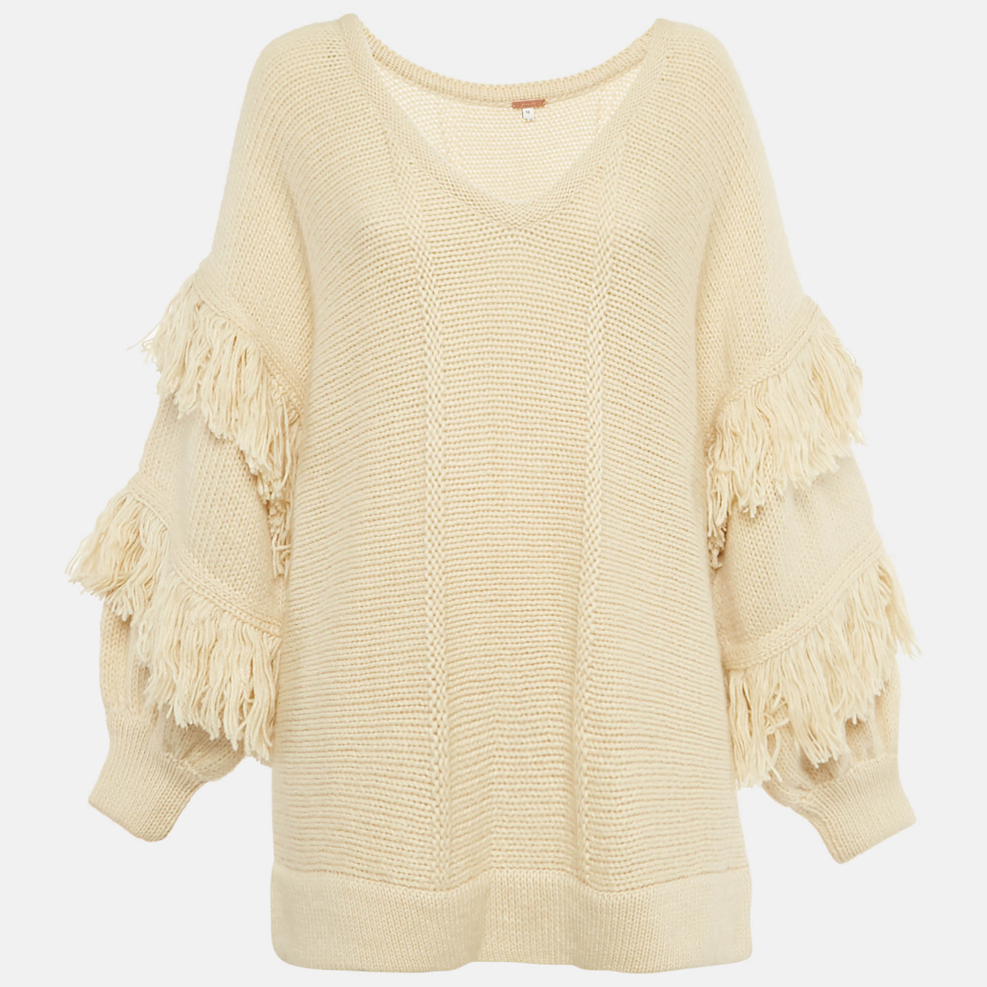 Pre-owned Johanna Ortiz Cream Wool Blend Knit The Message Sweater M In White
