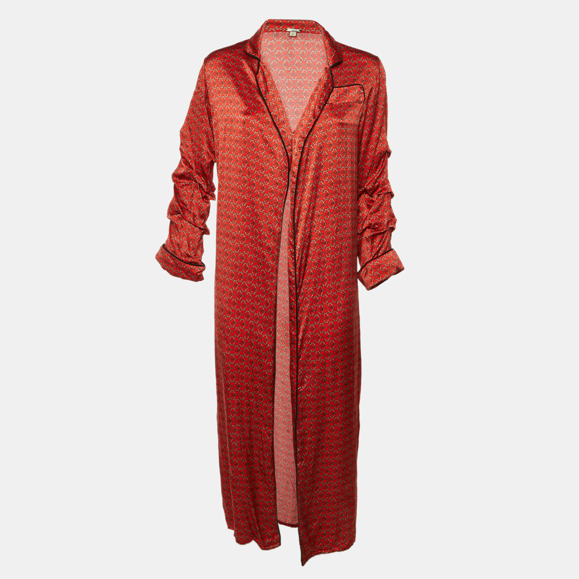 

Johanna Ortiz Orange Printed Silk Infante Kimono Cover Up M