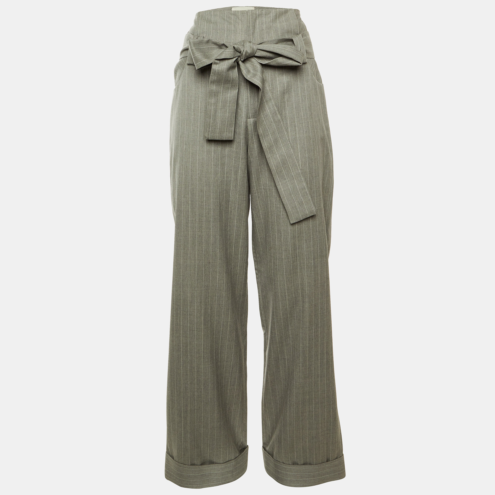 

Johanna Ortiz Grey Striped Wool Trousers M
