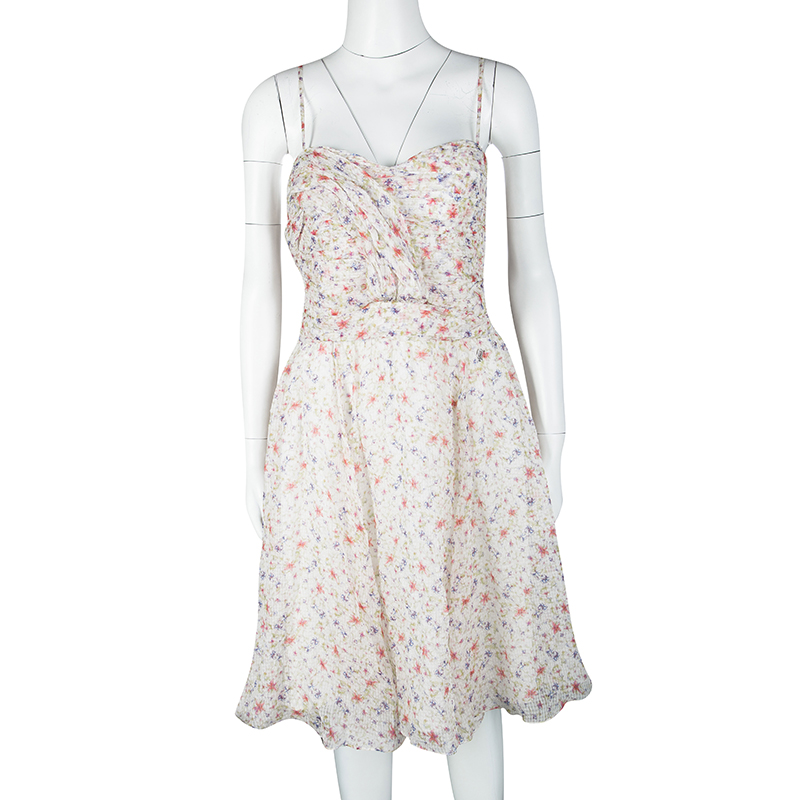 

John Galliano Multicolor Floral Printed Silk Sleeveless Dress