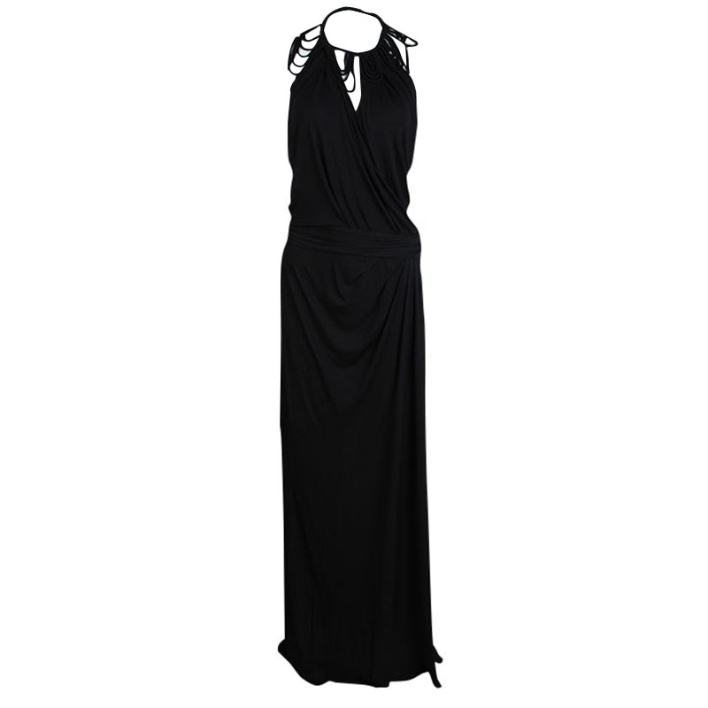 John Galliano Black Knit Loop Neck Detail Draped Sleeveless Maxi Dress M