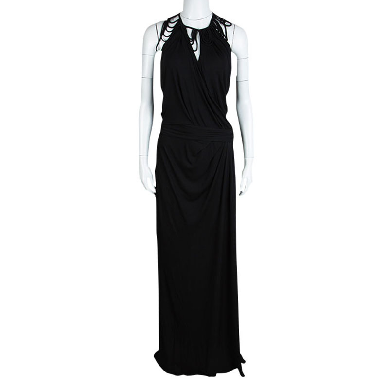 

John Galliano Black Knit Loop Neck Detail Draped Sleeveless Maxi Dress