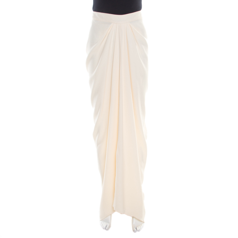 John Galliano Cream Draped Crepe Maxi High Low Skirt L