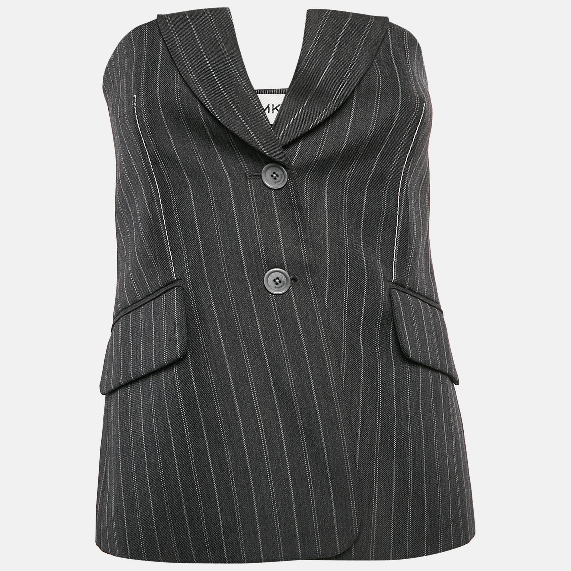 

Jonathan Simkhai Charcoal Grey Pinstripe Tailored Bustier M