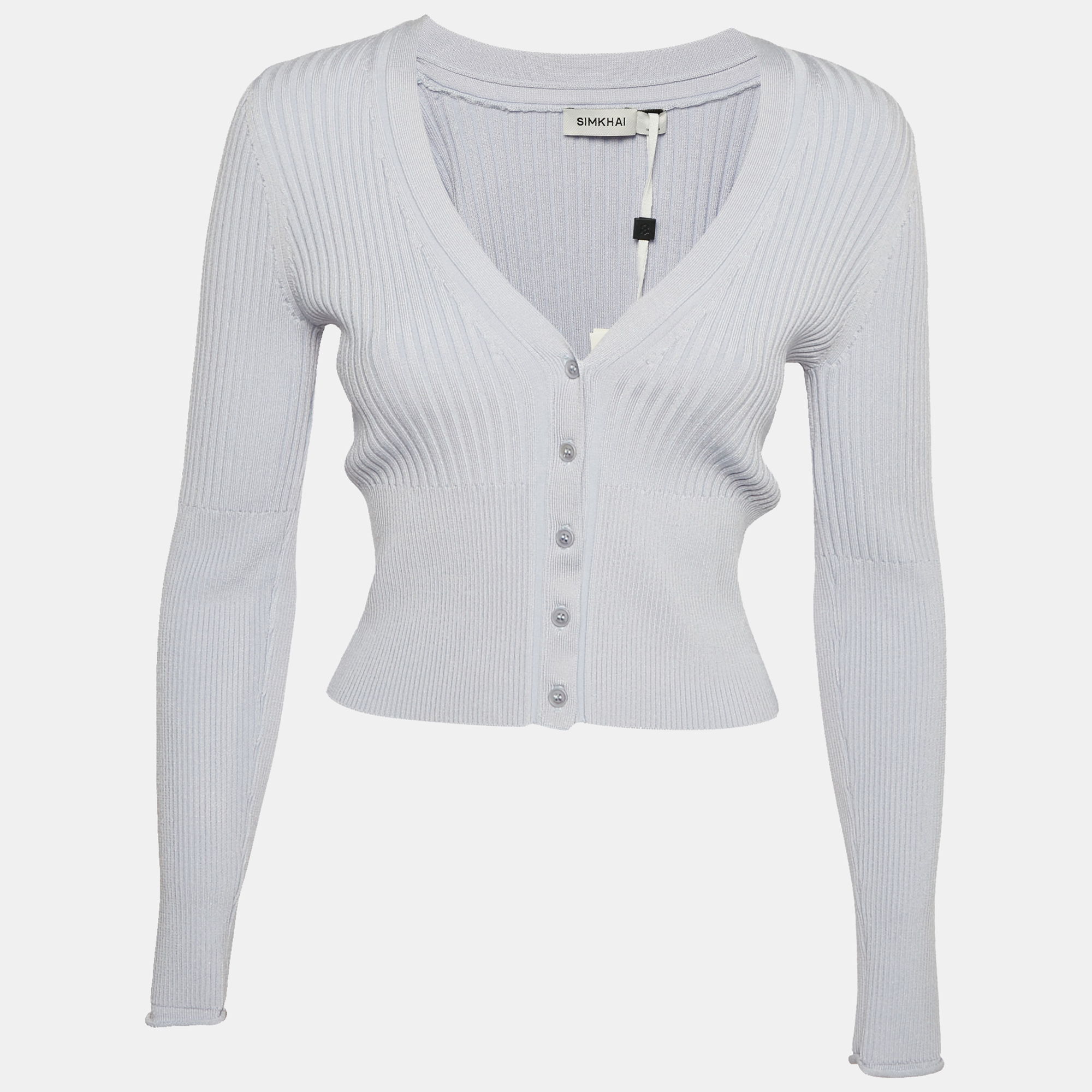 

Jonathan Simkhai Light Blue Rib Knit Button Front Ailany Cardigan M