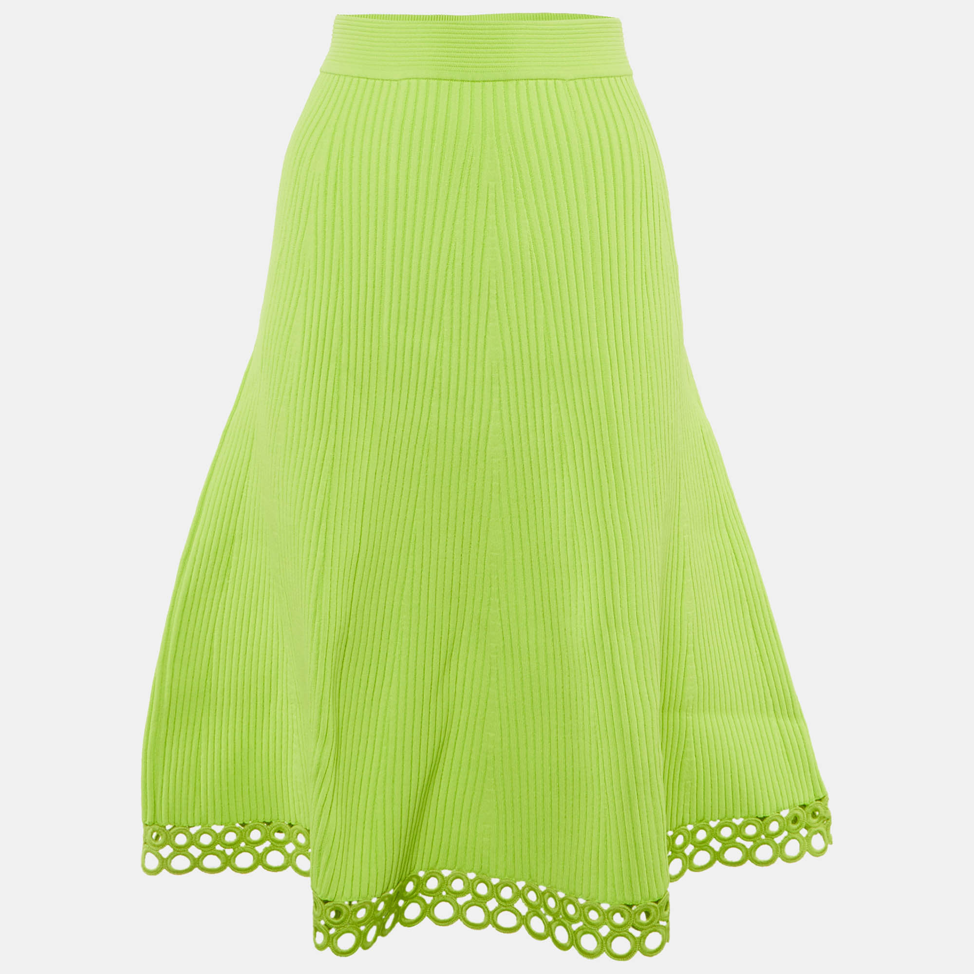 SIMKHAI Pre-owned Lime Green Ribbed A-line Midi Skirt Xs