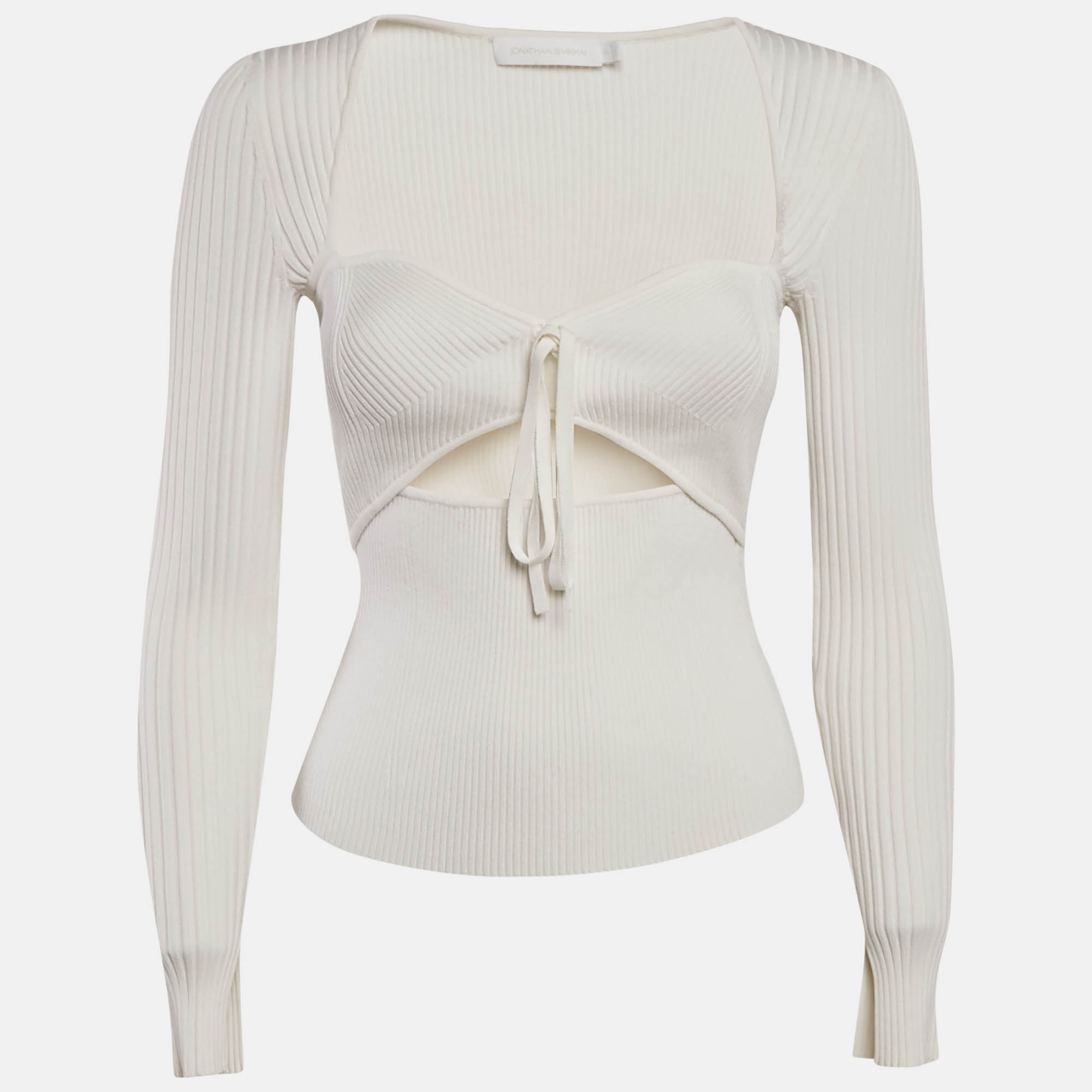 

Jonathan Simkhai White Rib Knit Cut-Out Alexia Top S