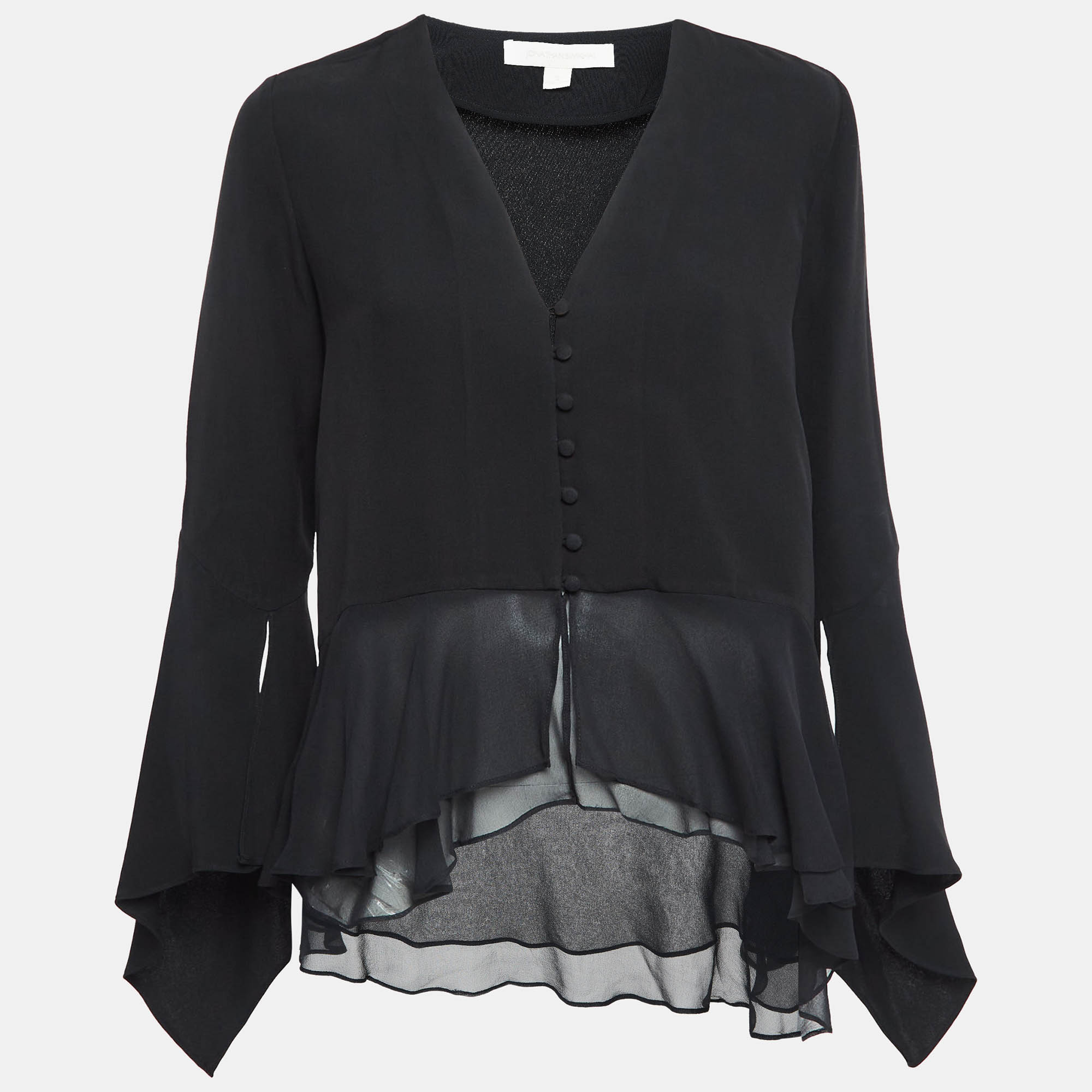 

Jonathan Simkhai Black Silk Ruffled Top S