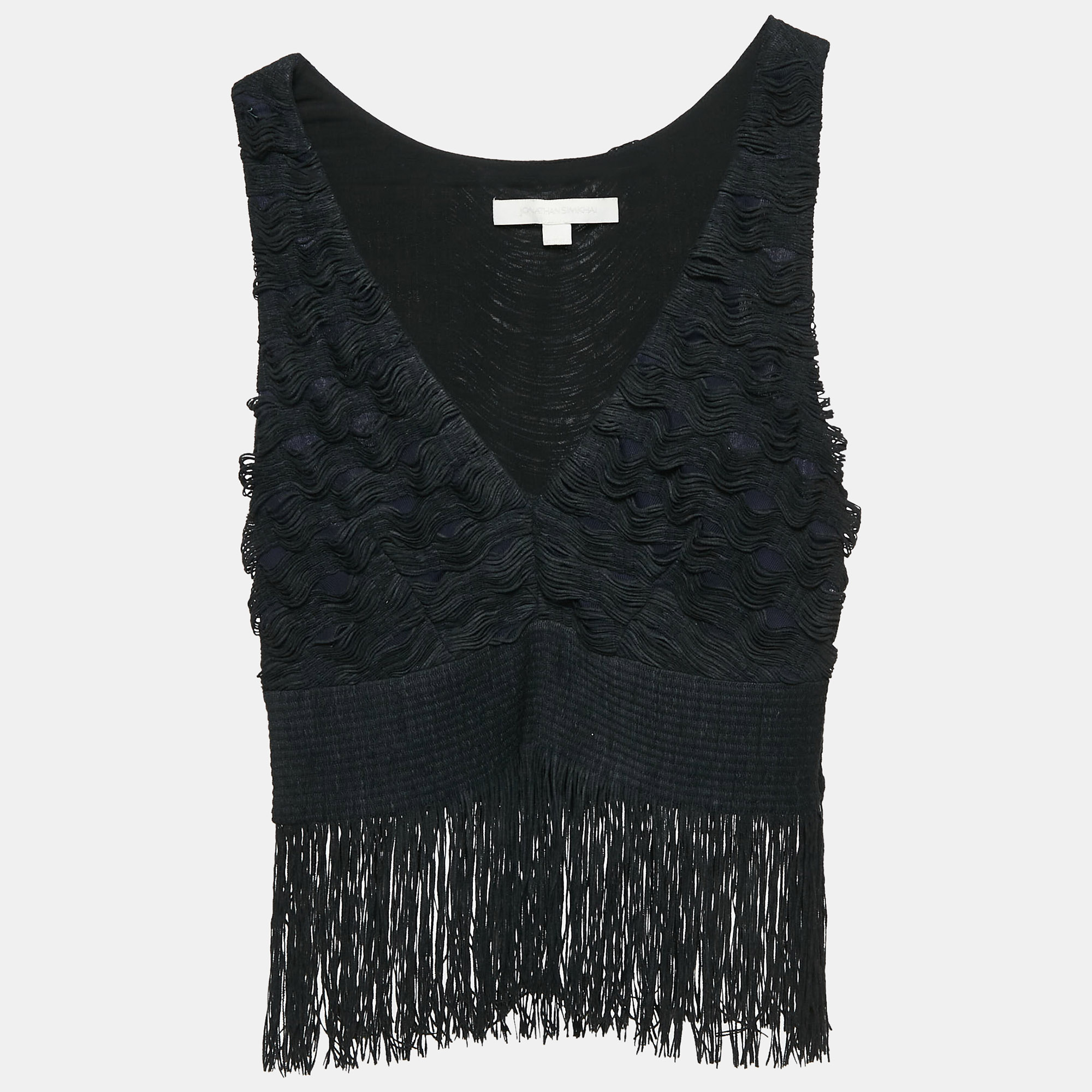 

Jonathan Simkhai Black Jersey Fringed Sleeveless Top XS