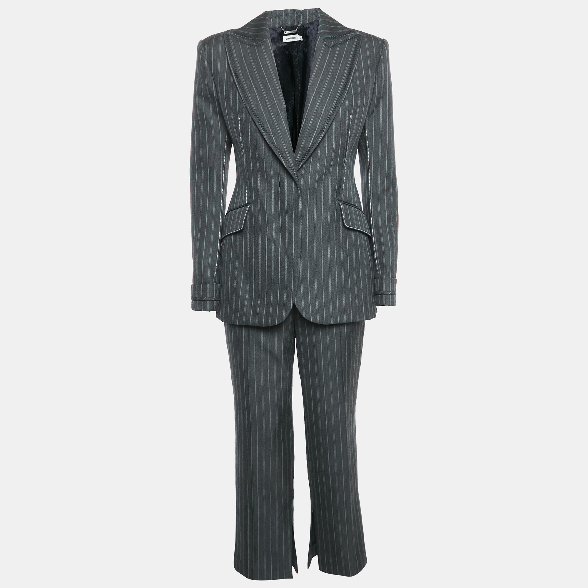 

Jonathan Simkhai Charcoal Grey Pin Stripe Wool Blend Pants Suit S