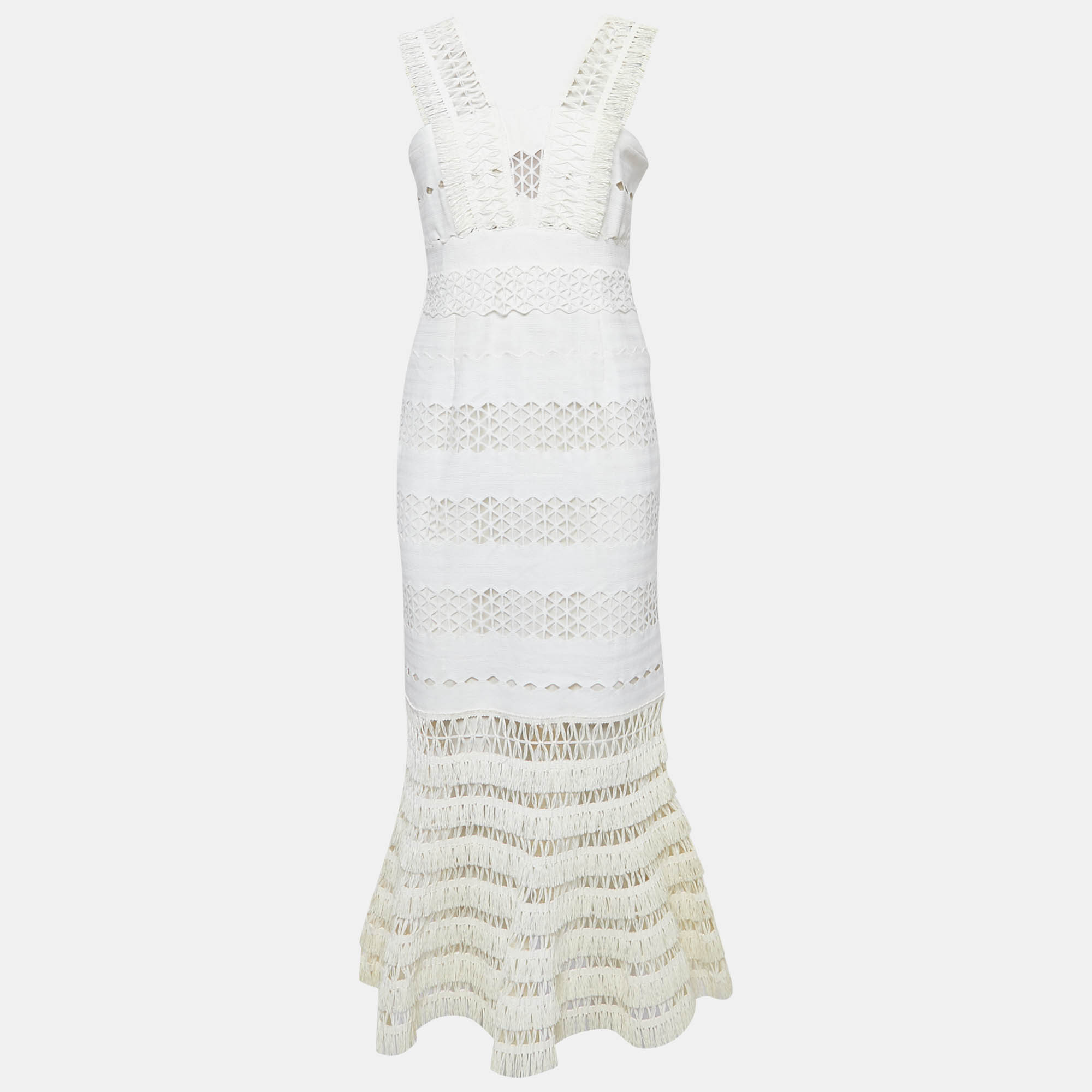 

Jonathan Simkhai Off White Straw Trim Knit Sleeveless Midi Dress M