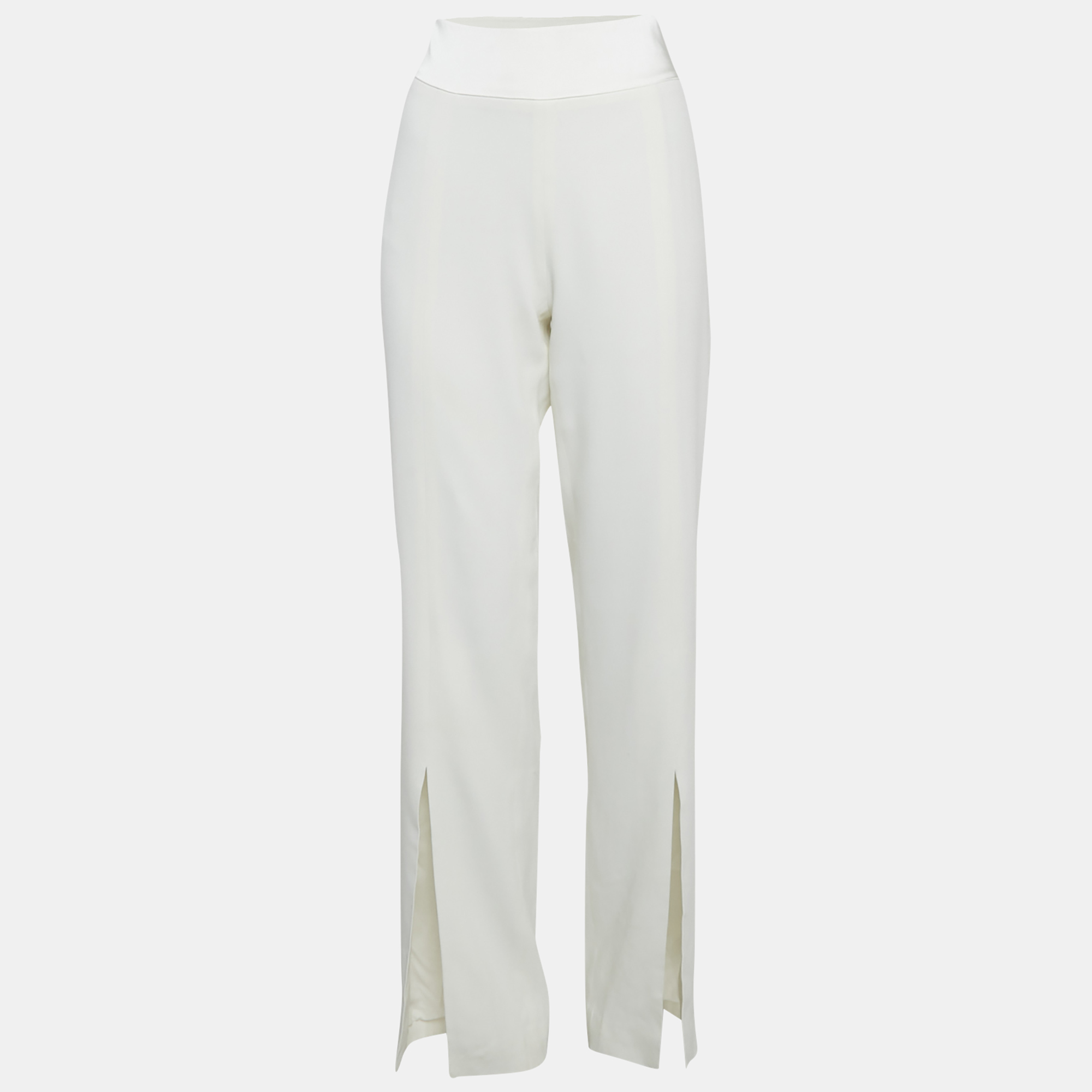 

Jonathan Simkhai Ivory Satin Trim Crepe Flared Trousers M, White