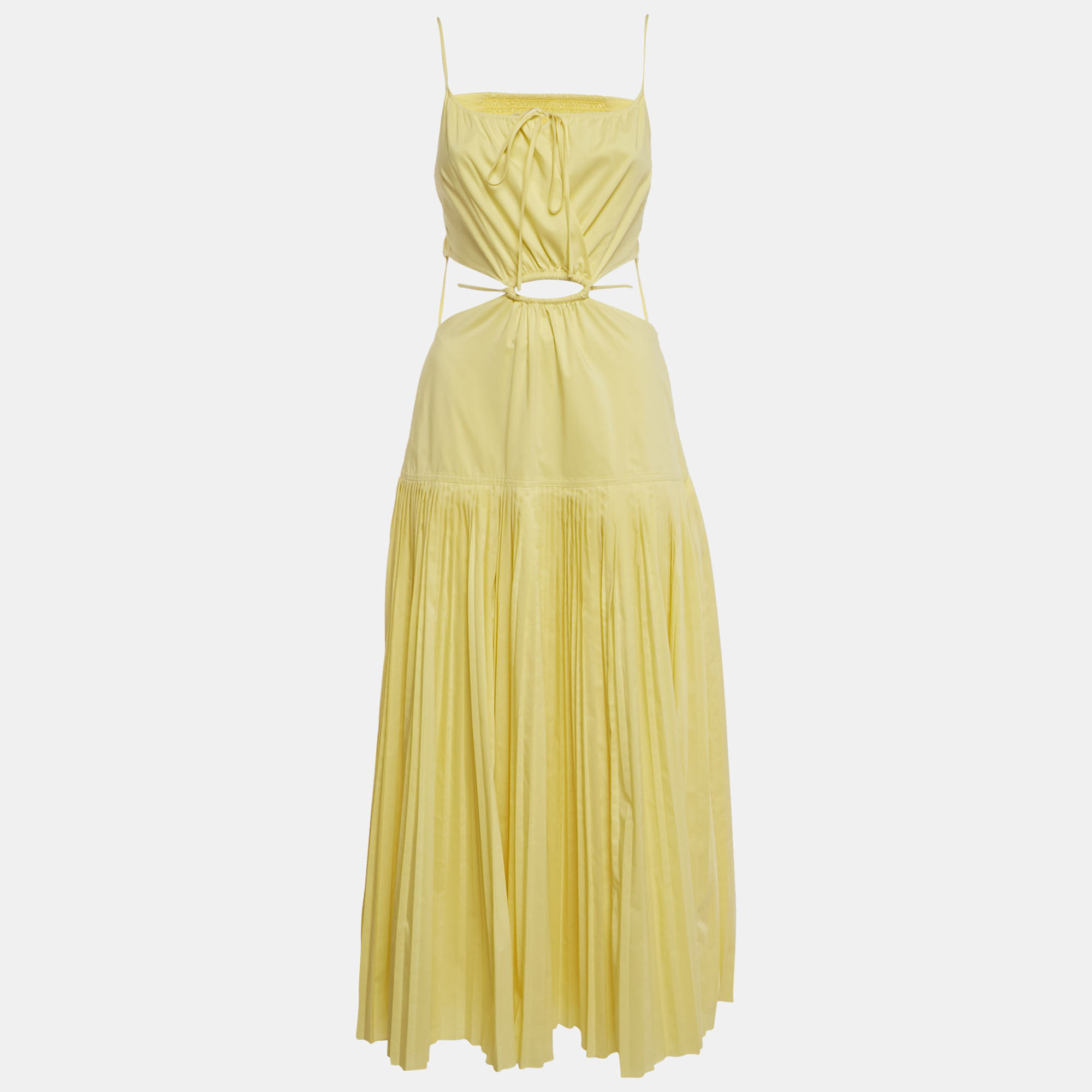 Pre-owned Simkhai Yellow Cotton Blend Pleated Cut-out Maxi Dress S