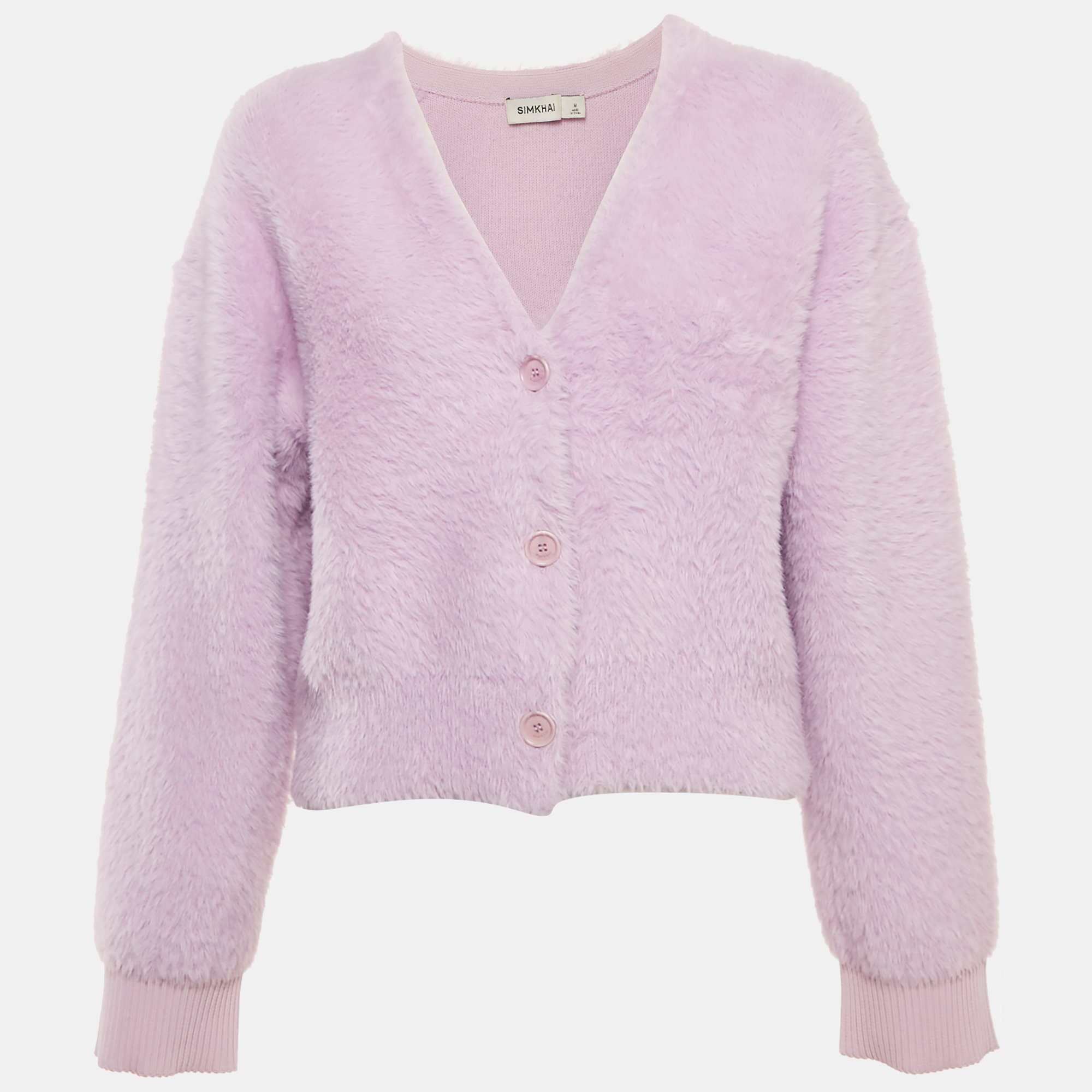 

Jonathan Simkhai Lavender Faux Fur Buttoned Cardigan M, Purple