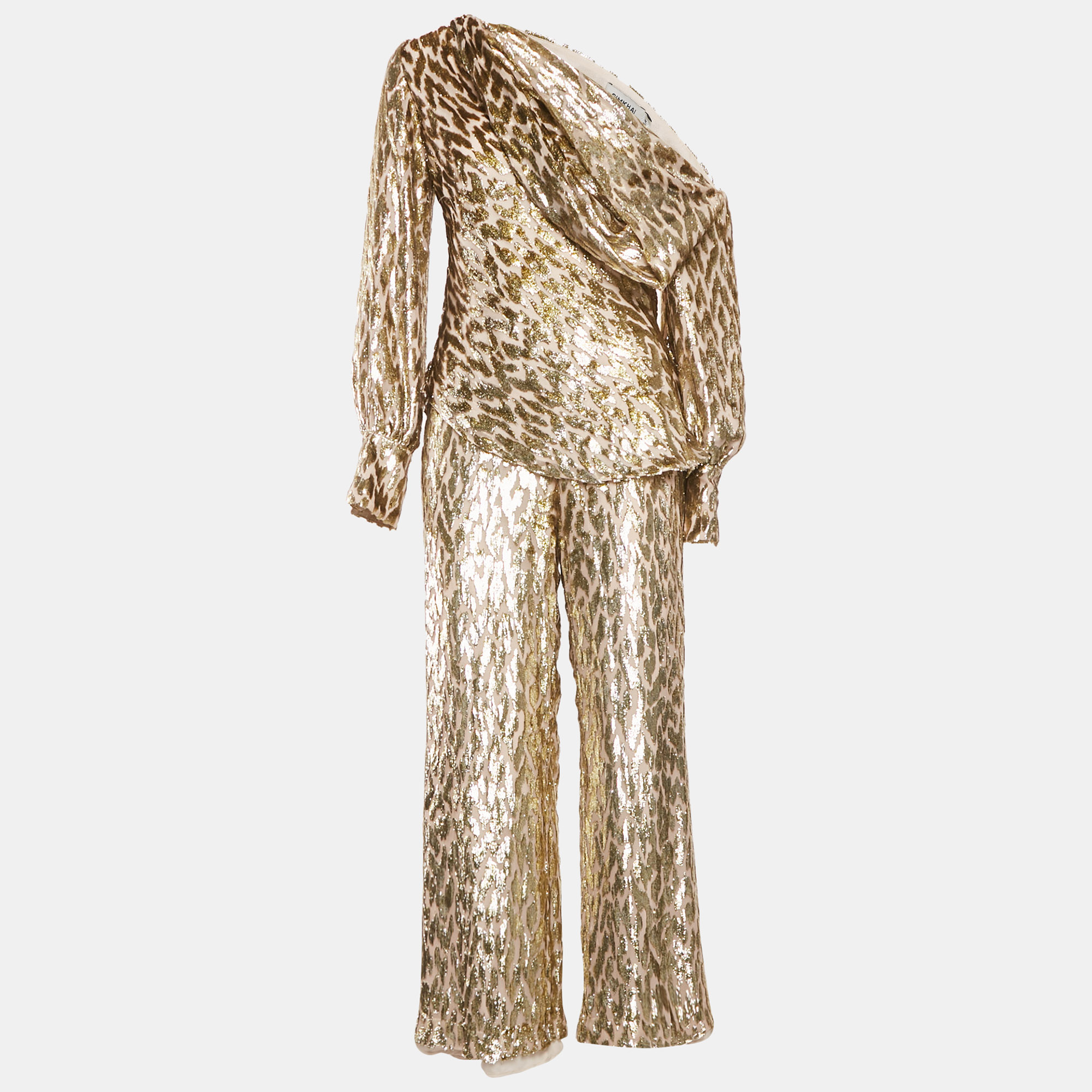 Pre-owned Simkhai Gold Silk And Lurex Top And Pants Set S/xs