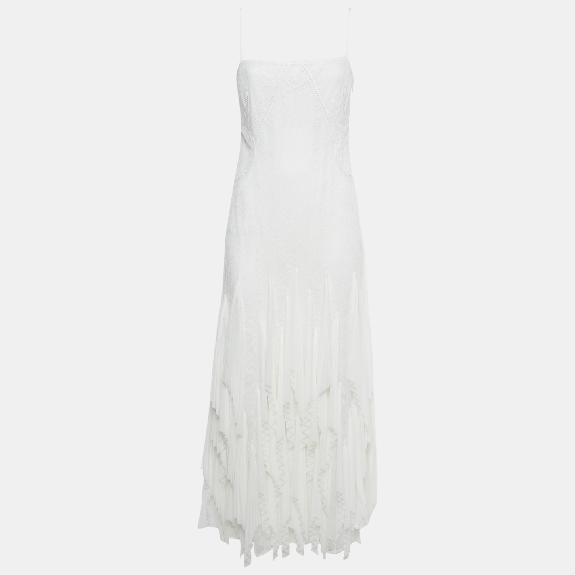 

Simkhai White Chiffon Pleated Lace Maxi Dress S