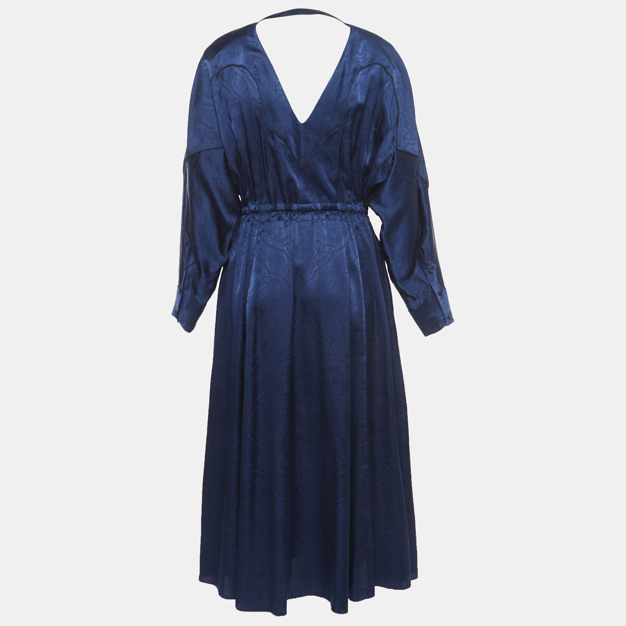 

Jonathan Simkhai Navy Blue Santiago Godet Silk Midi Dress